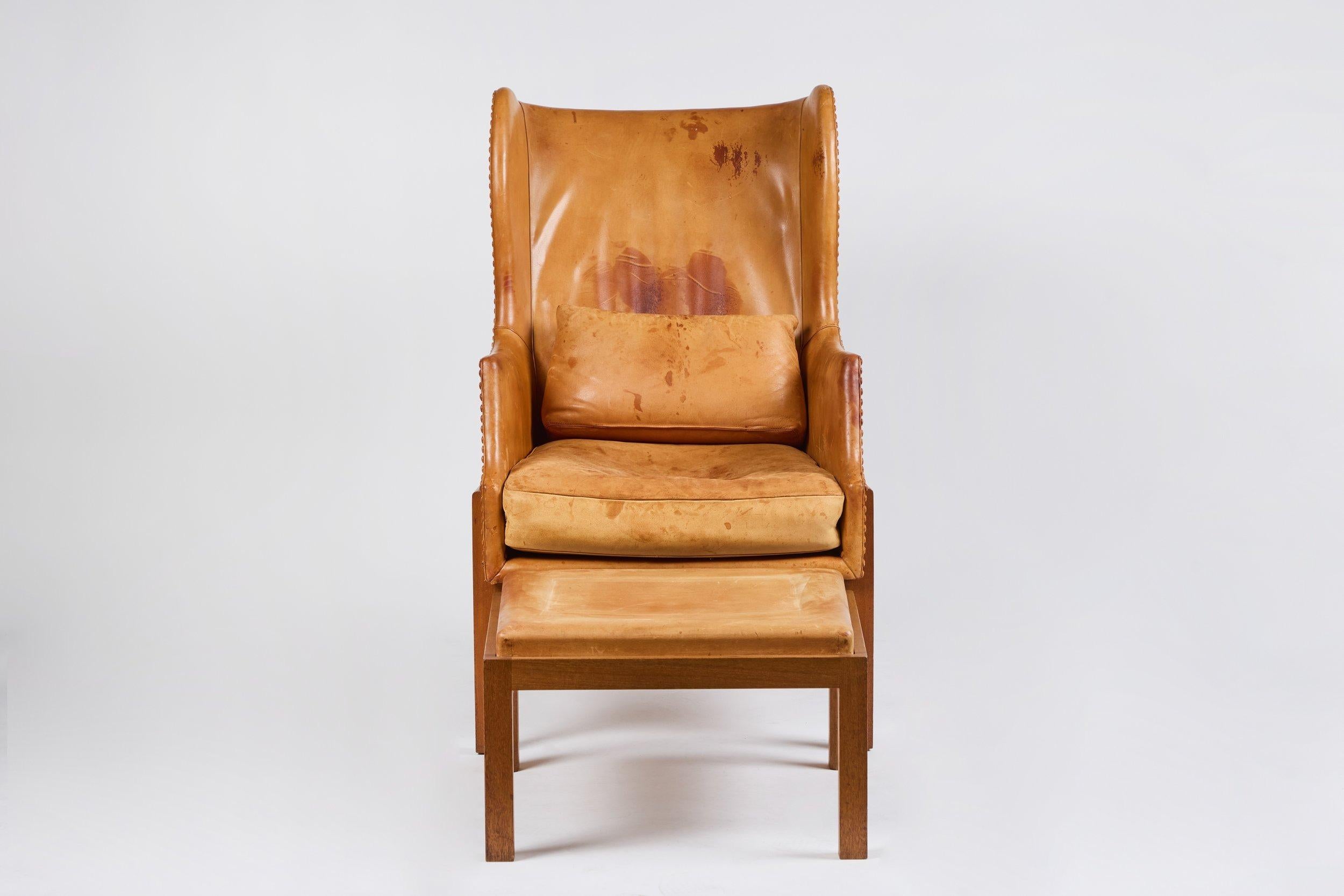 Mogens Koch Wingback Chairs and Ottomans For Sale 6
