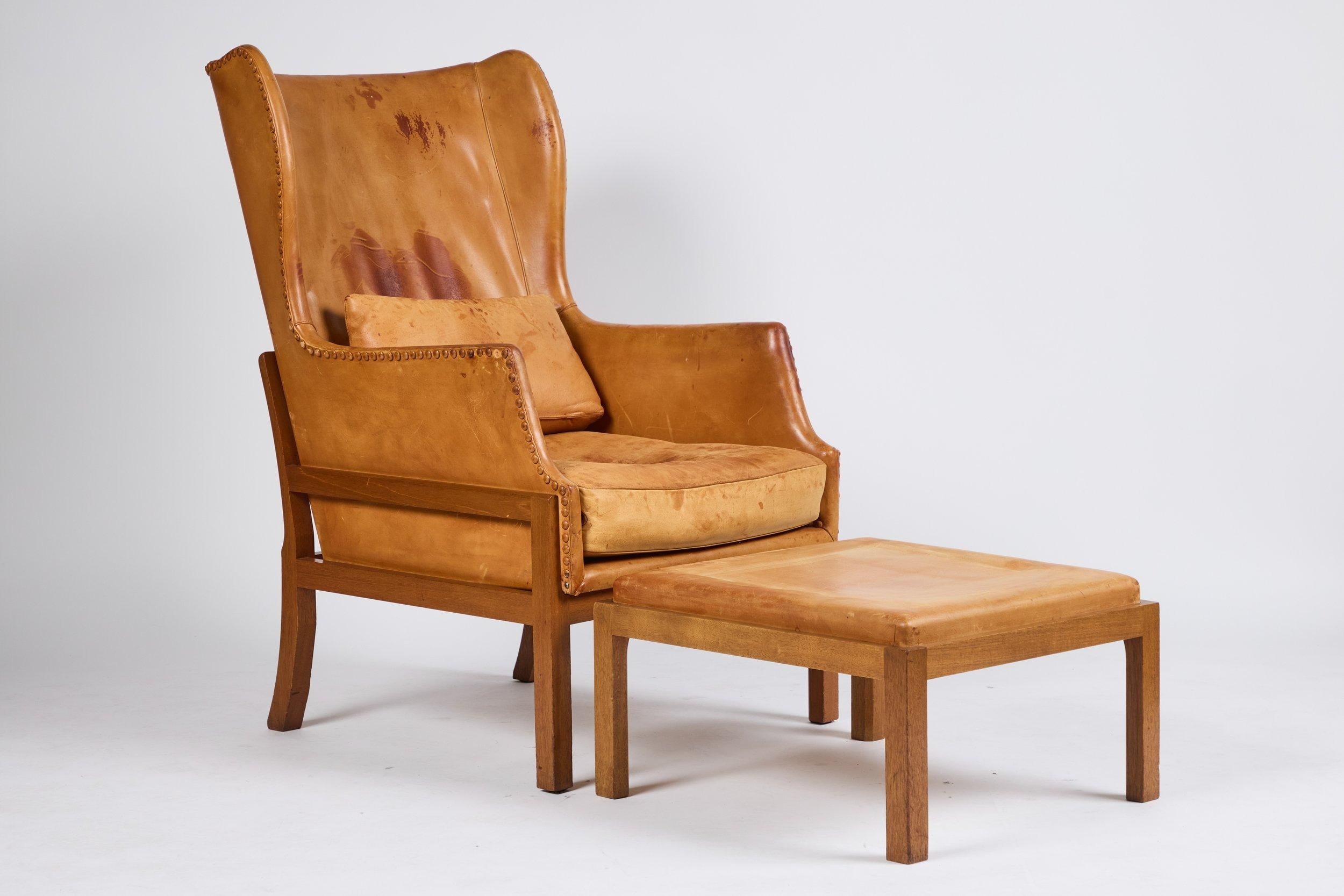 Mogens Koch Wingback Chairs and Ottomans For Sale 7
