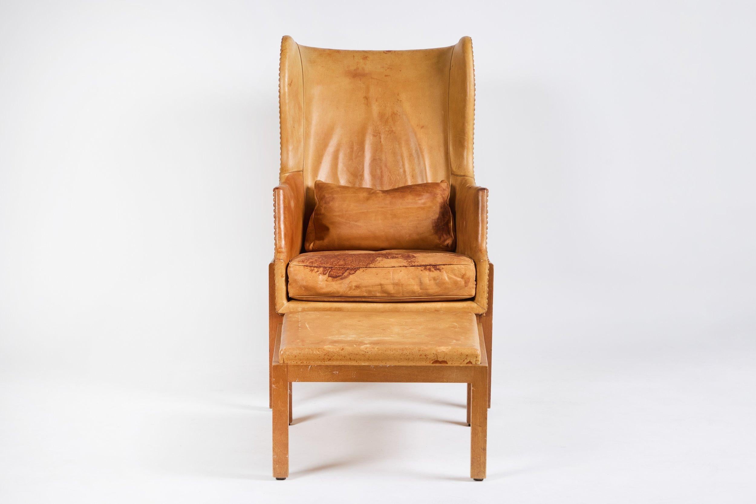 Danish Mogens Koch Wingback Chairs and Ottomans For Sale