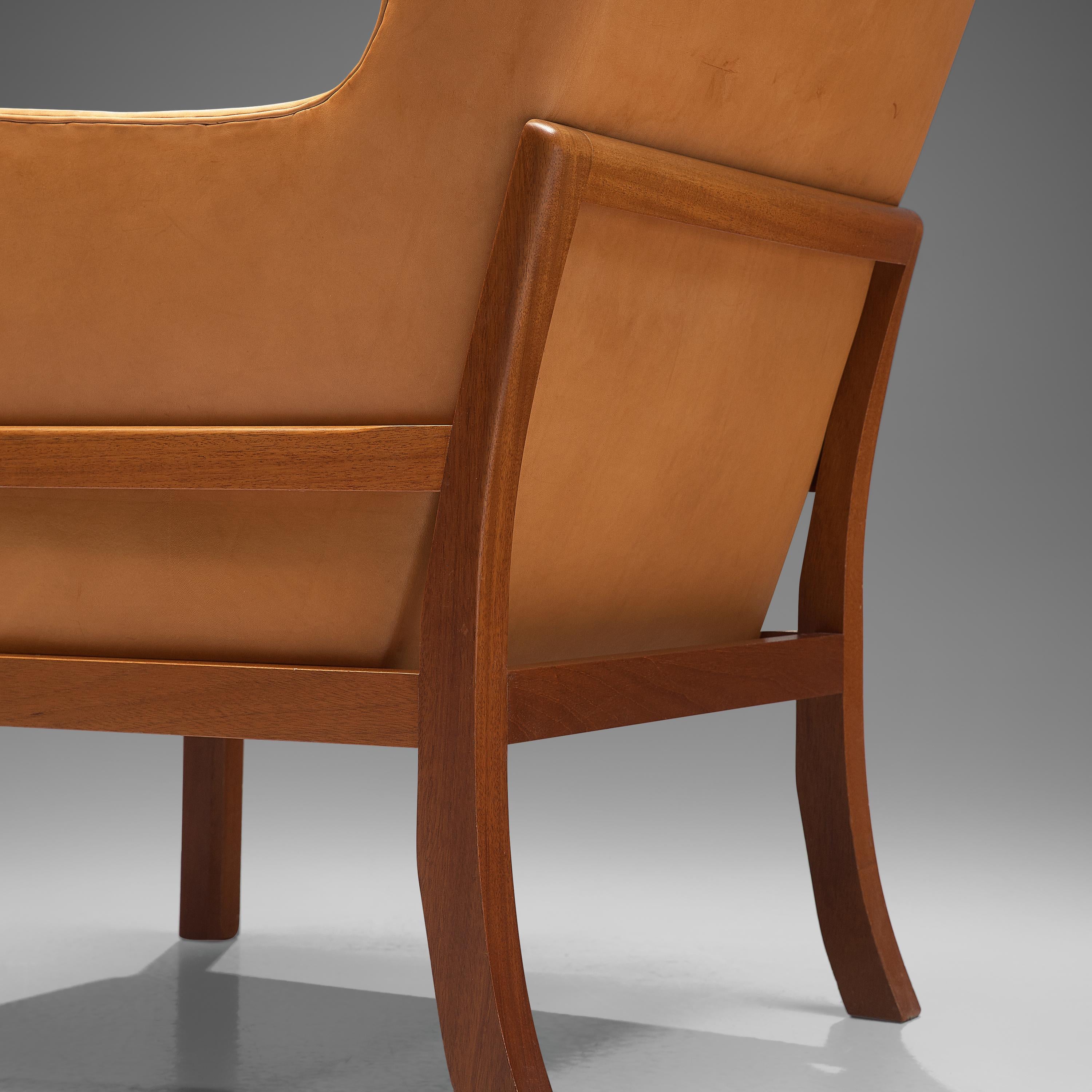 Mogens Koch Wingback Lounge Chair and Ottoman in Cognac Leather 1