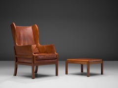 Mogens Koch Wingback Lounge Chair in Mahogany and Cognac Leather