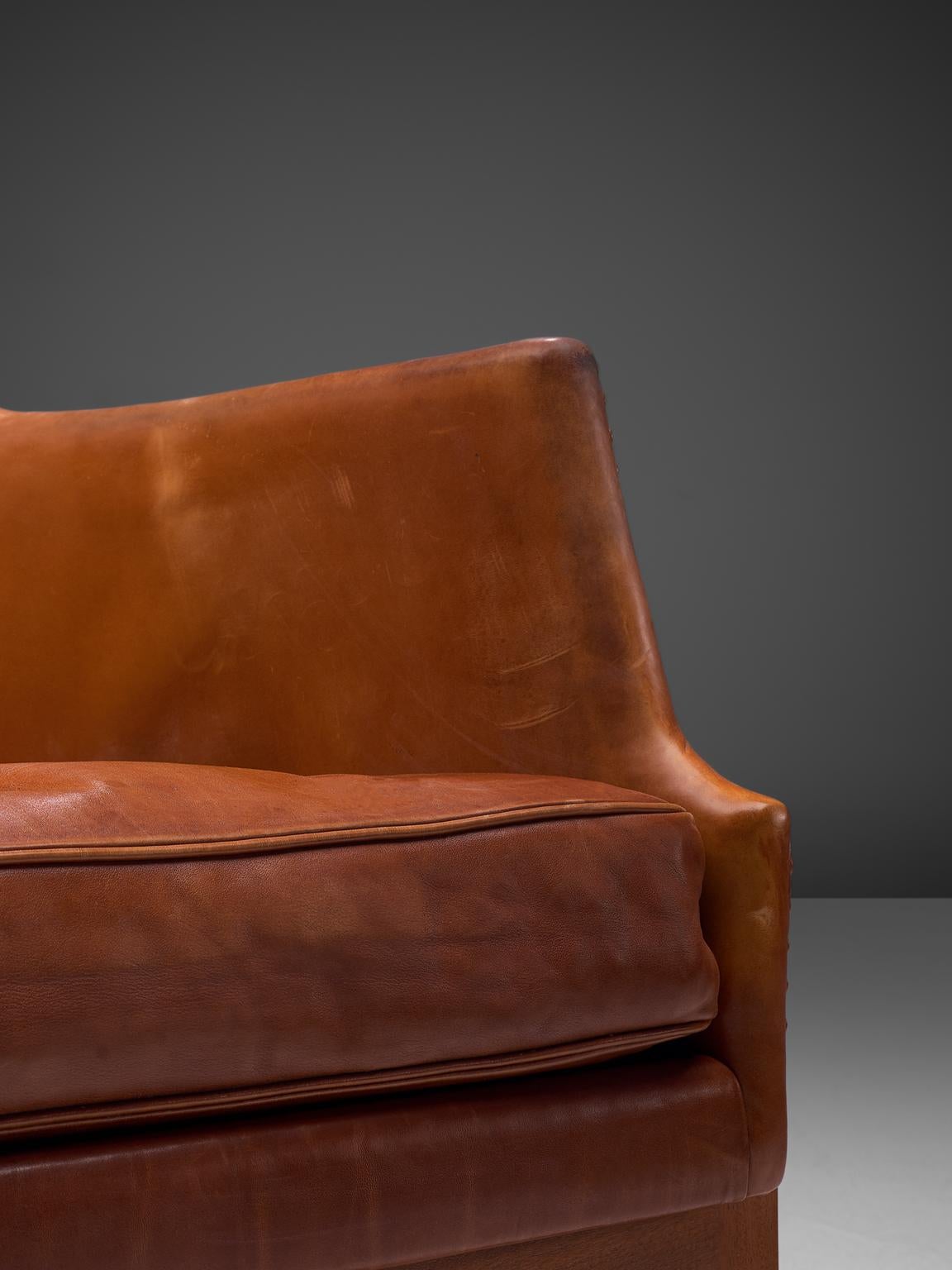 Mogens Koch Wingback Lounge Chair in Mahogany and Cognac Leather In Good Condition In Waalwijk, NL