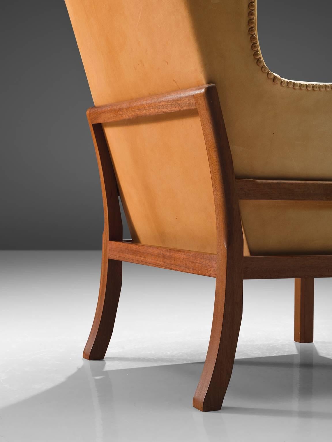 Mogens Koch Wingback Lounge Chair in Mahogany and Cognac Leather 2