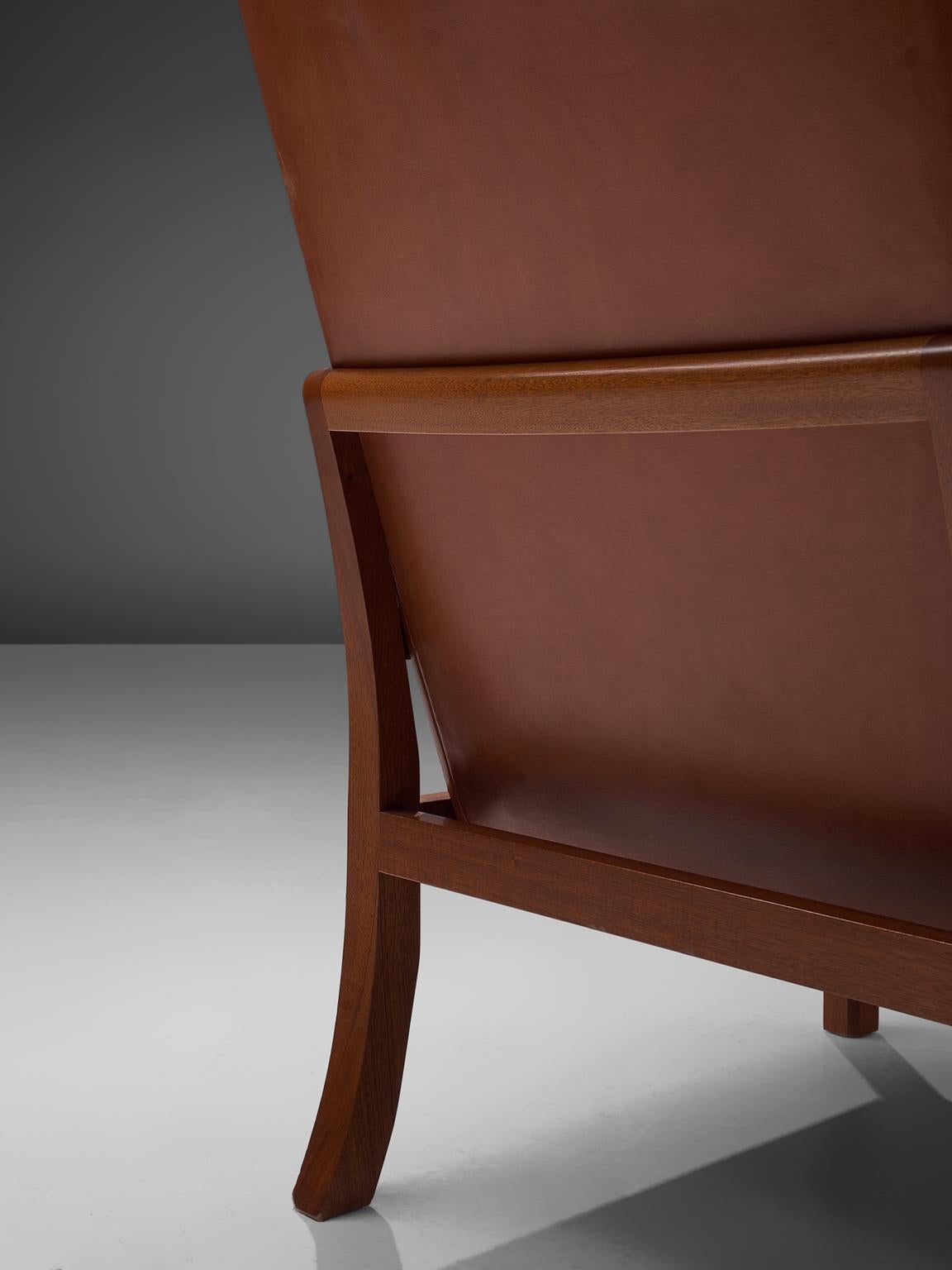 Mogens Koch Wingback Lounge Chair in Mahogany and Cognac Leather 1