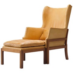 Mogens Koch Wingback Lounge Chair in Mahogany and Cognac Leather