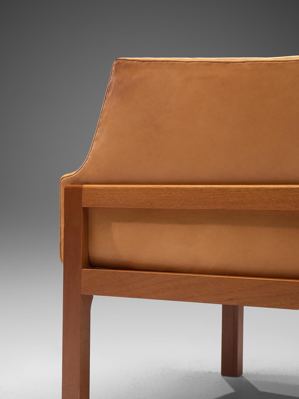 Mid-20th Century Mogens Koch Wingback Chair and Ottoman in Mahogany and Cognac Leather