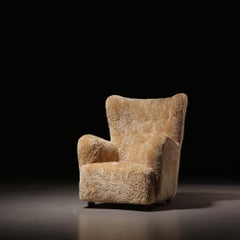 Mogens Lassen (attr.) High Wingback Armchair in Honey Sheepskin, 1940s