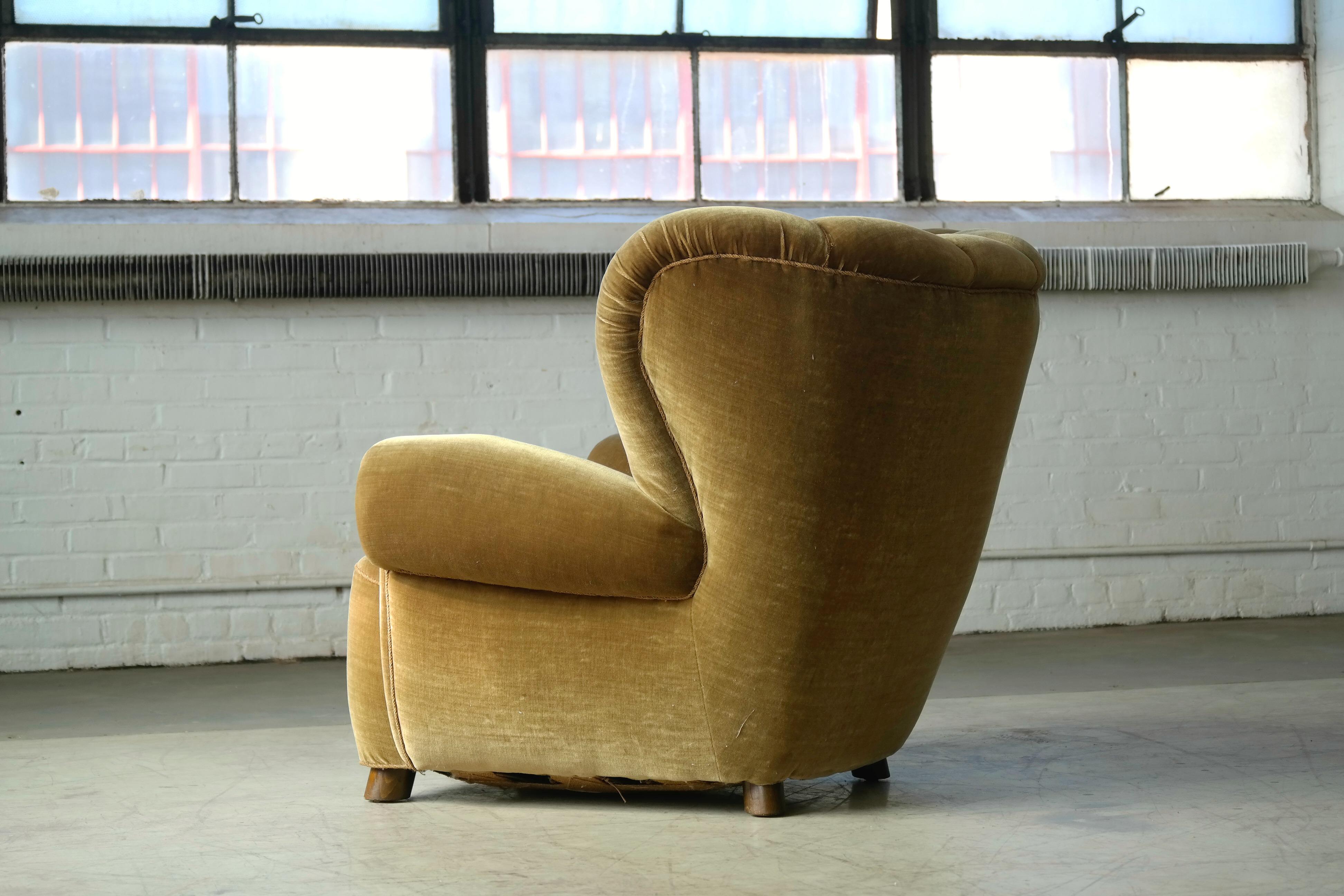 Mohair Mogens Lassen Attributed 1940s Danish Large Size Club or Lounge Chair