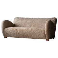 Mogens Lassen 'attribution', Organic Sofa, Solid Beech, Sheepskin, Denmark 1940s