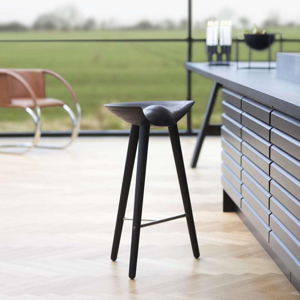 Tacheté Mogens Lassen ML 42 Tabouret de comptoir en hêtre teinté noir en acier inoxydable pour Audo en vente