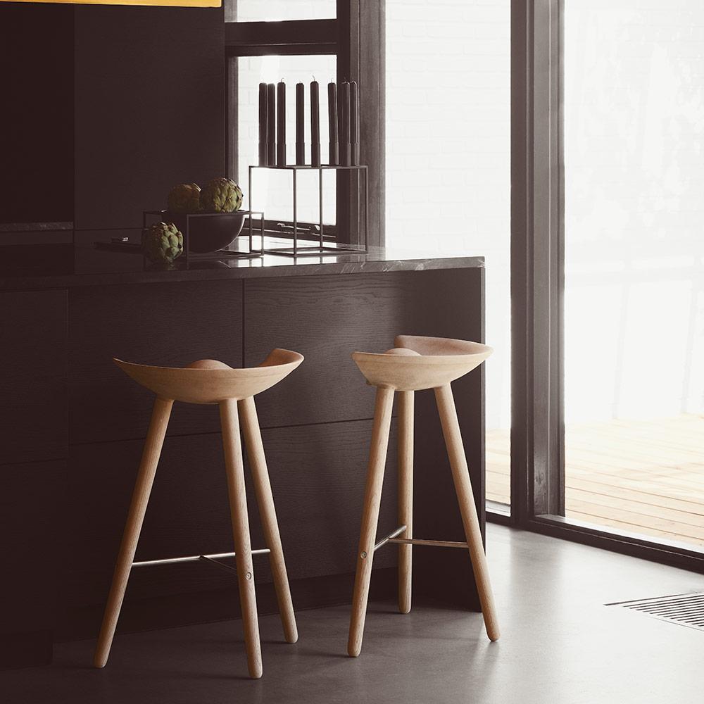 XXIe siècle et contemporain Mogens Lassen ML 42 Tabouret de comptoir en hêtre teinté noir en acier inoxydable pour Audo en vente