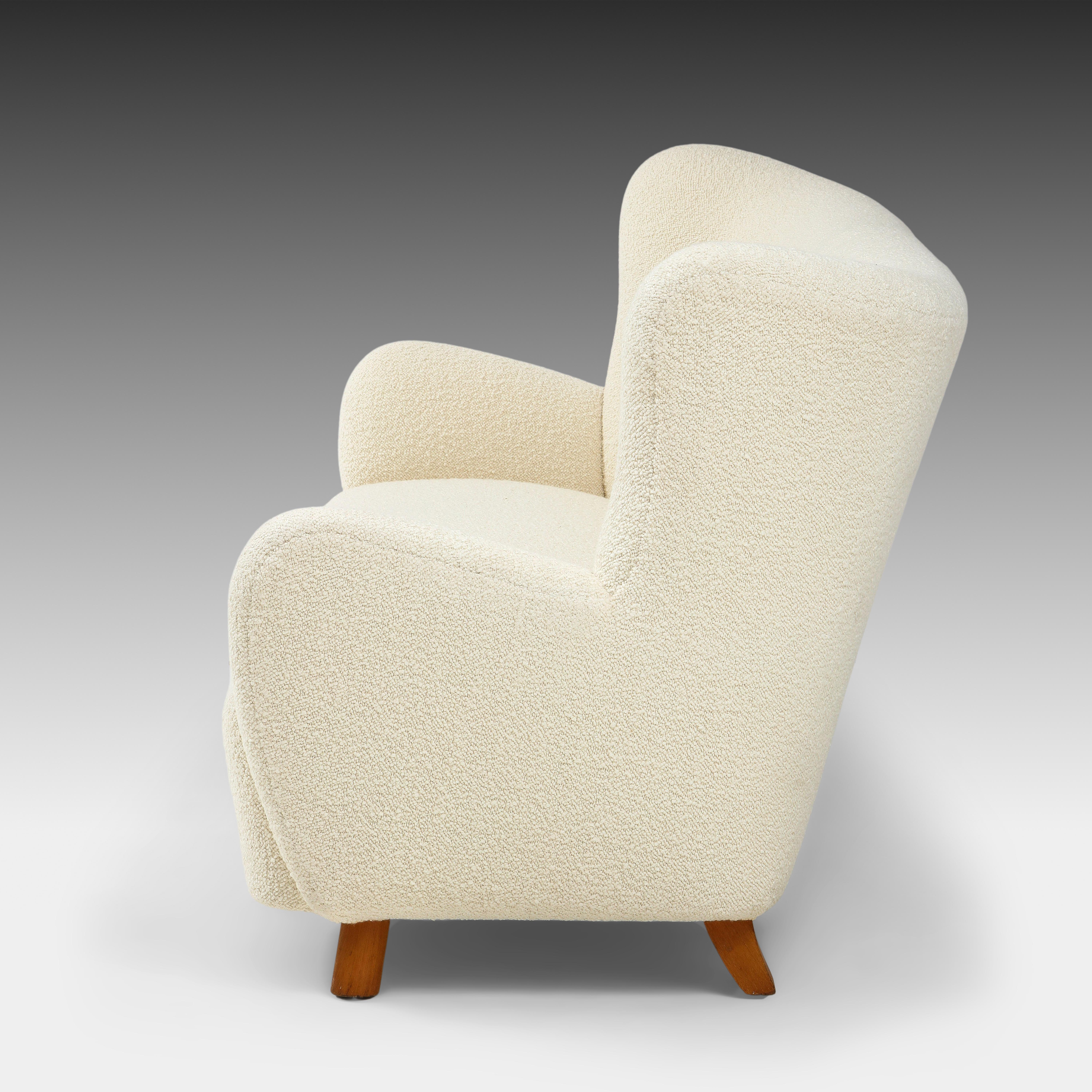 Mogens Lassen Seltenes organisches Sofa aus elfenbeinfarbenem Bouclé, Dänemark, 1930er Jahre (Skandinavische Moderne) im Angebot