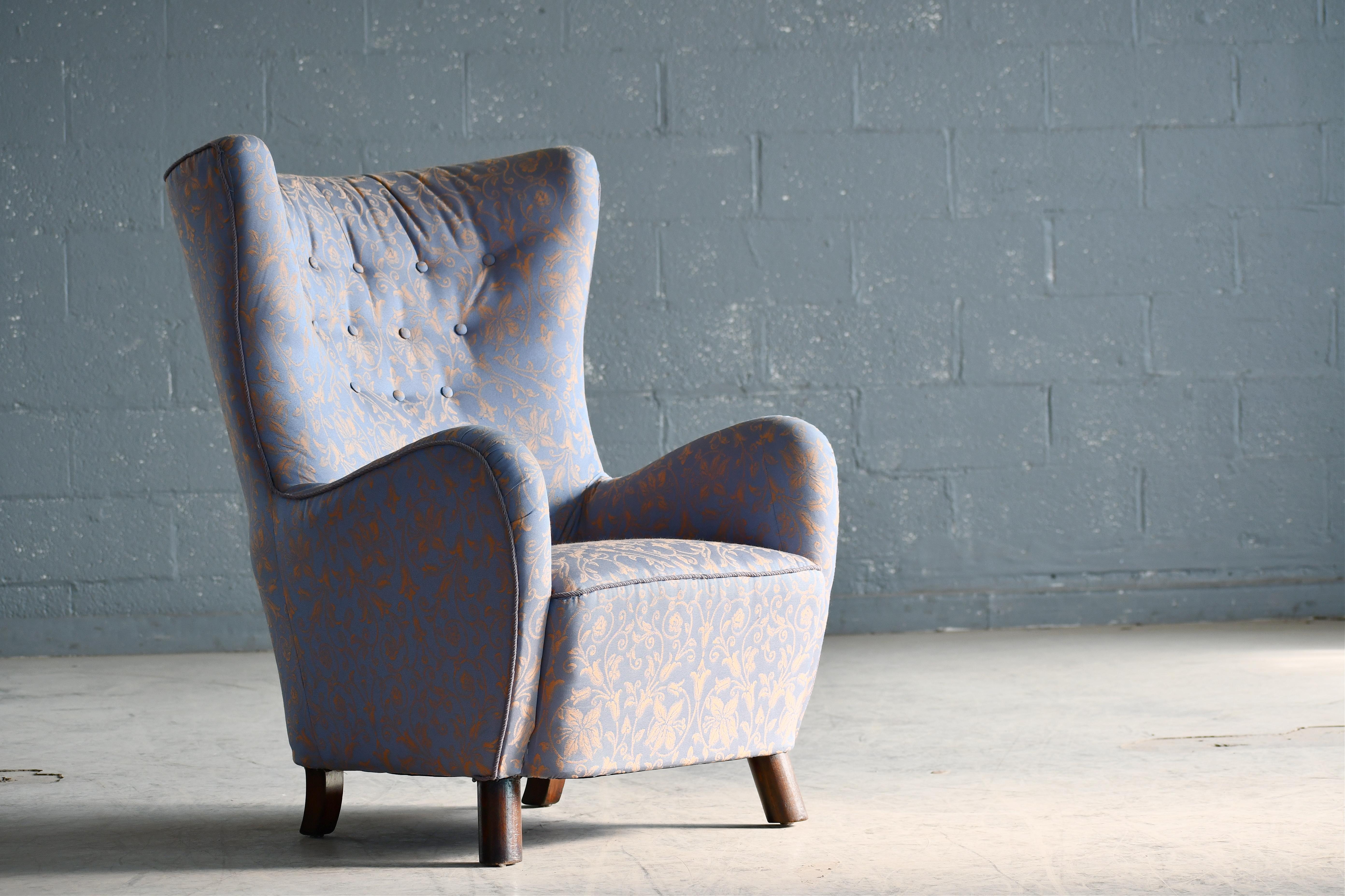 Mogens Lassen Style Danish 1940s Highback Lounge Chair  For Sale