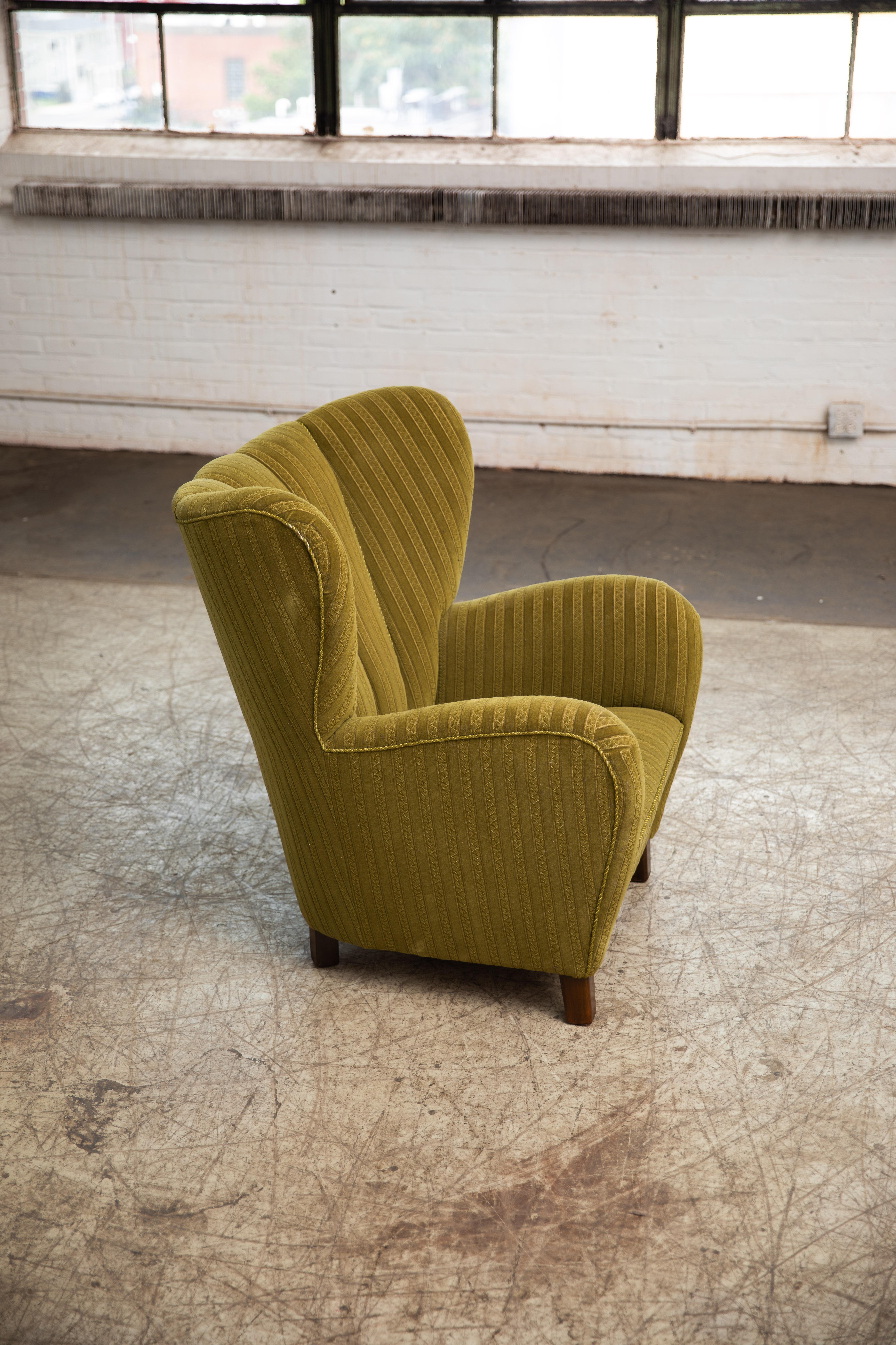 Mogens Lassen Style Danish 1940s Lounge or Club Chair in Green Mohair Fabric 5