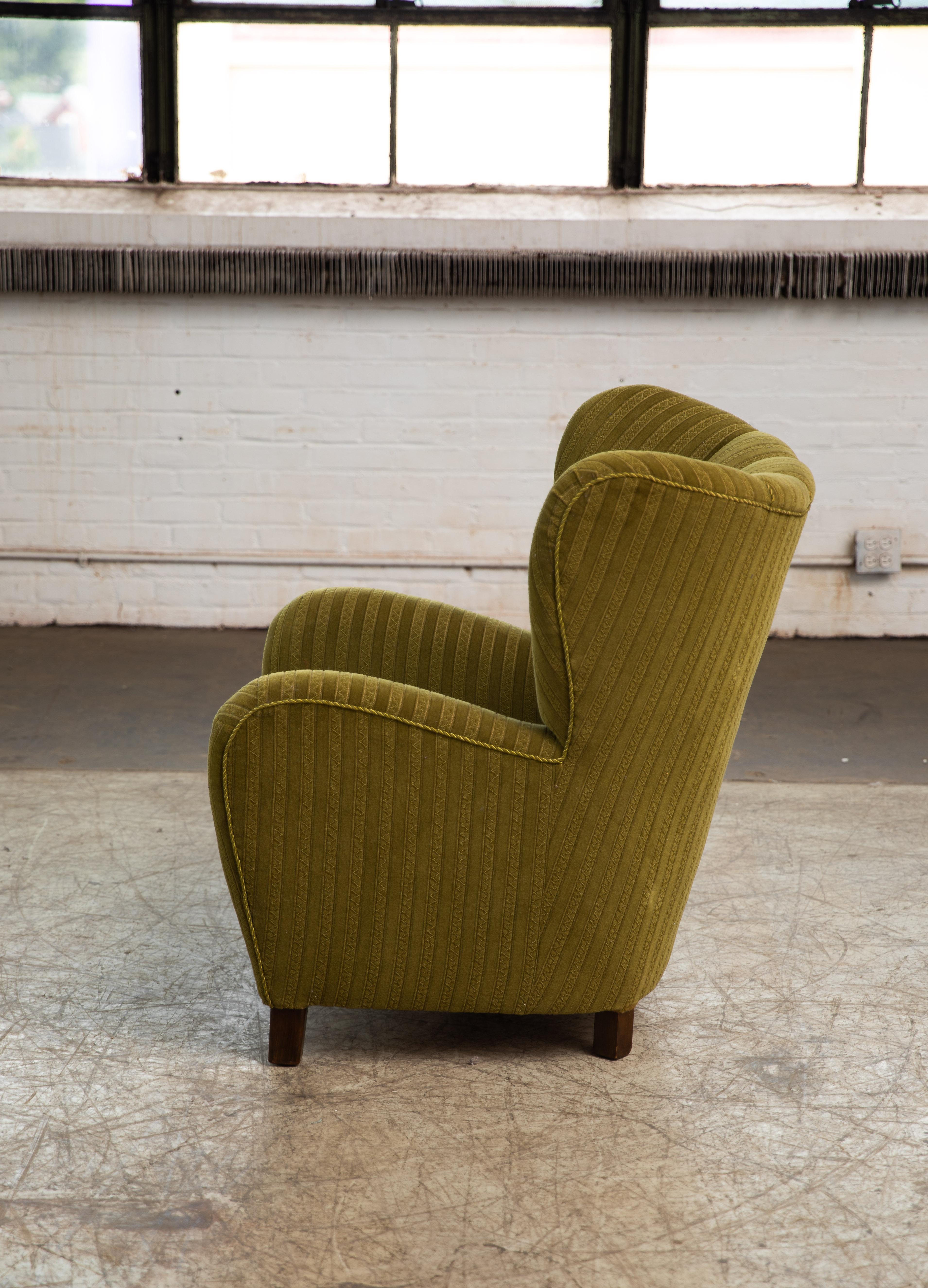 Mogens Lassen Style Danish 1940s Lounge or Club Chair in Green Mohair Fabric 3