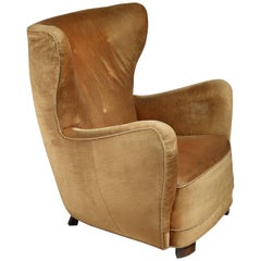 Fauteuil de salon de style Mogens Lassen avec tapisserie en velours, Danemark, années 1940