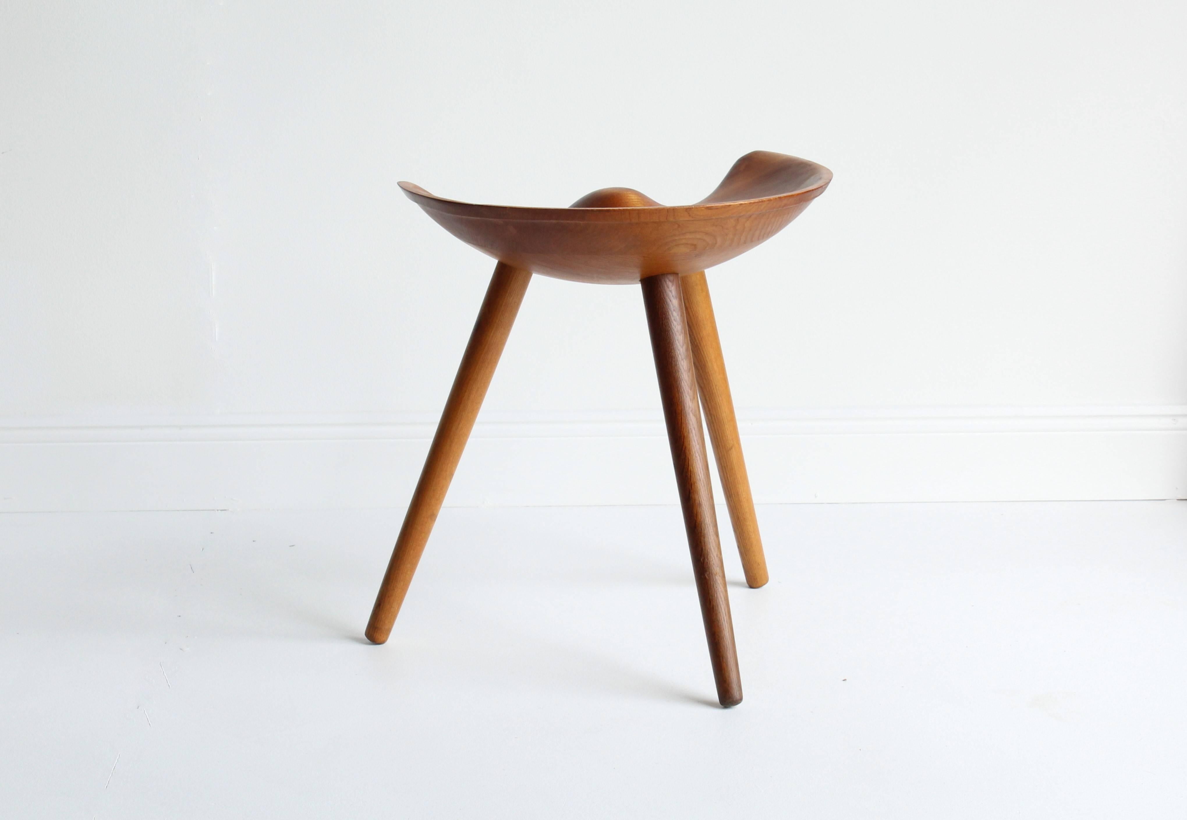 Scandinavian Modern Mogens Lassen, wood stool, elm, oak, K. Thomsen, Denmark, 1942