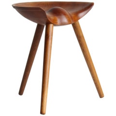 Used Mogens Lassen, wood stool, elm, oak, K. Thomsen, Denmark, 1942