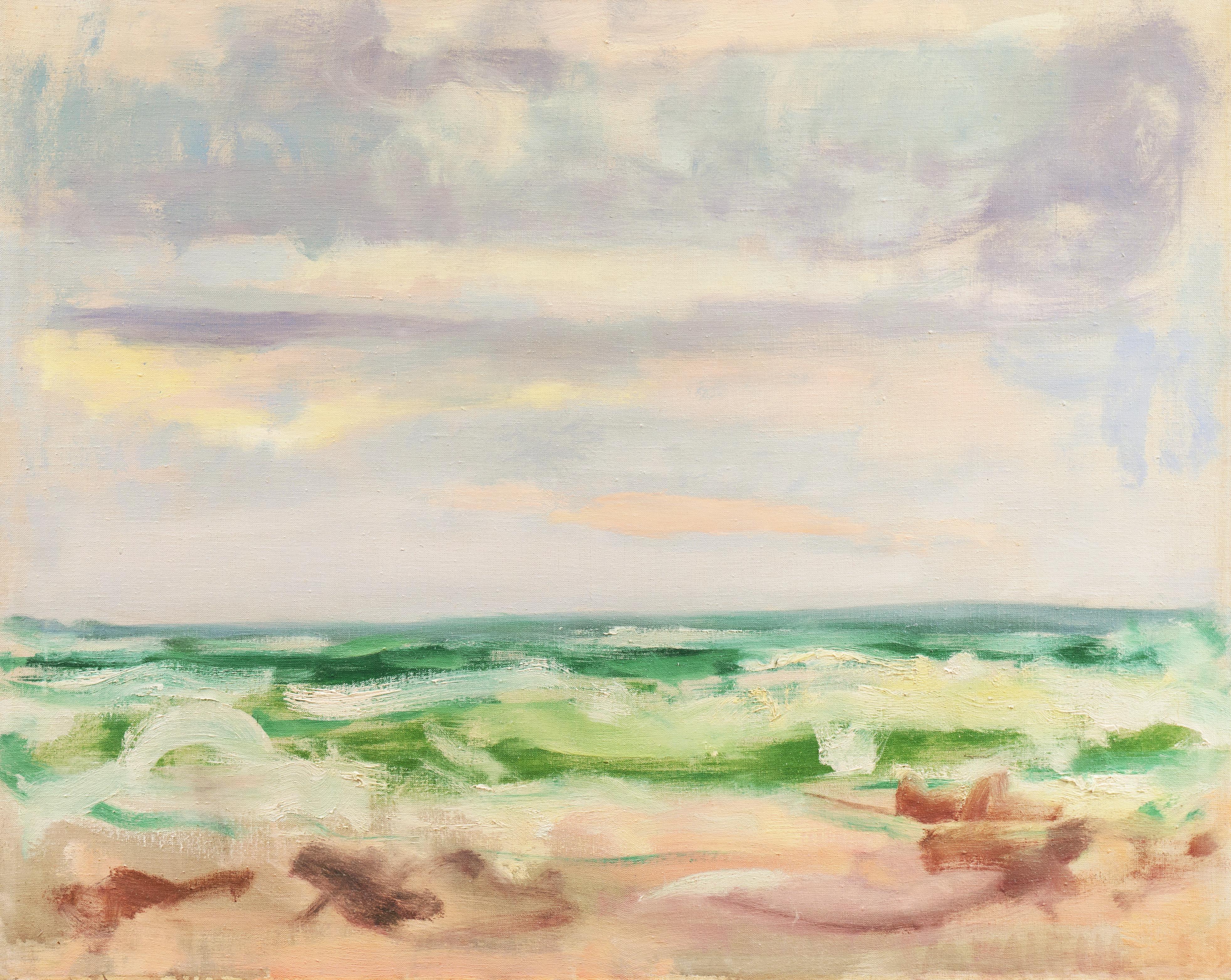Mogens Valeur Landscape Painting - 'Ocean Breakers at Sunset', Copenhagen Royal Academy, Charlottenborg Institute
