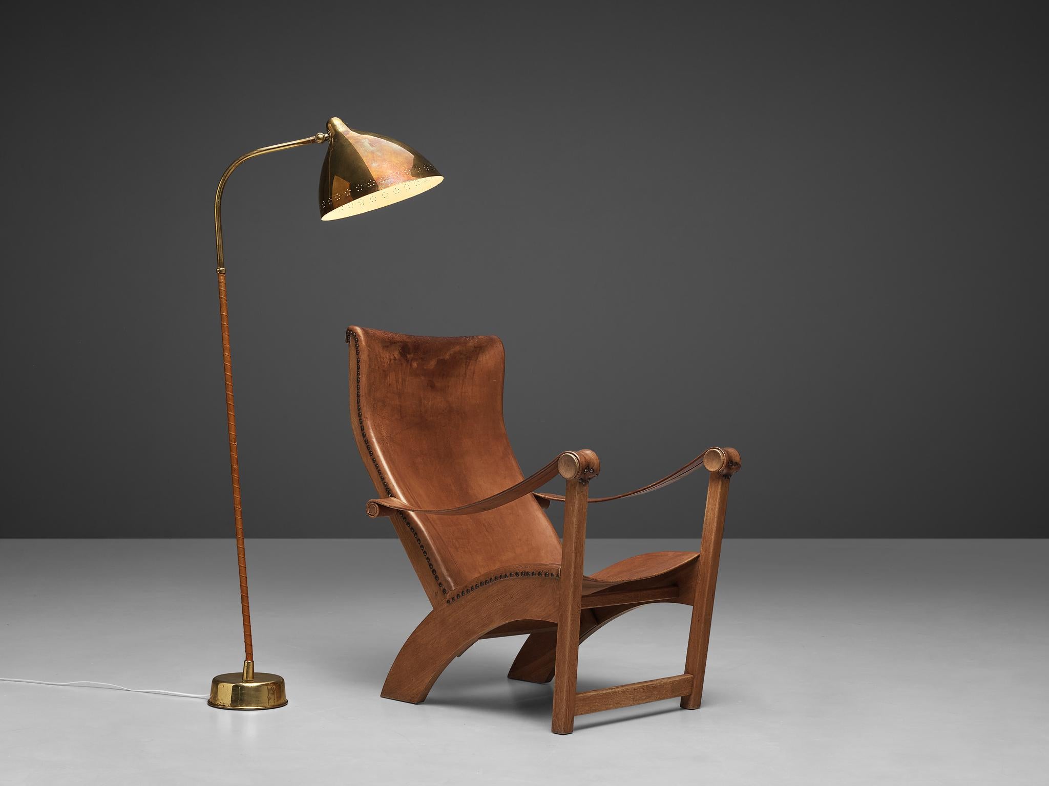 Scandinavian Mogens Voltelen 'Copenhagen Chair' in Original Leather and Lisa Johansson Lamp