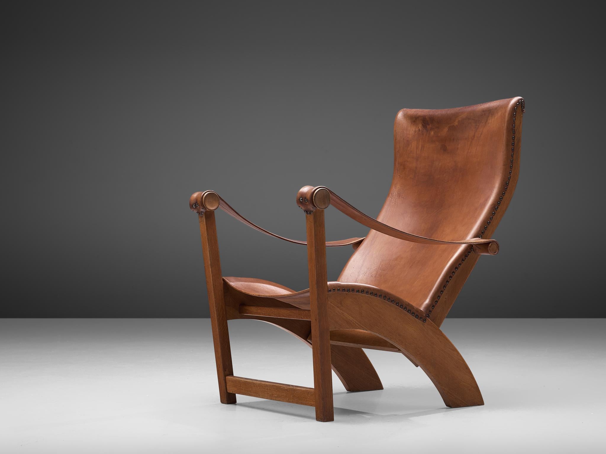 Mid-20th Century Mogens Voltelen 'Copenhagen Chair' in Original Leather and Lisa Johansson Lamp