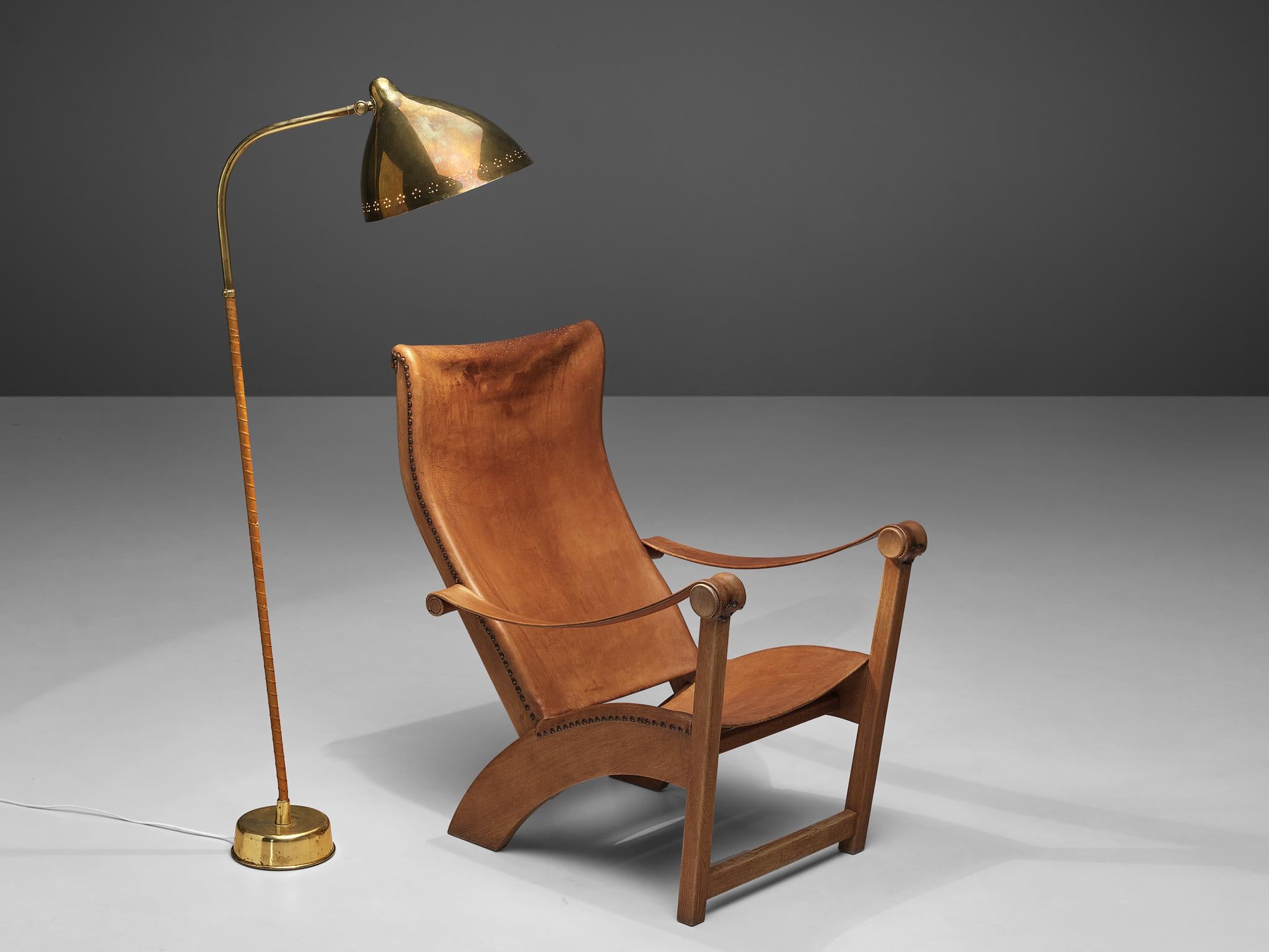 Brass Mogens Voltelen 'Copenhagen Chair' in Original Leather and Lisa Johansson Lamp