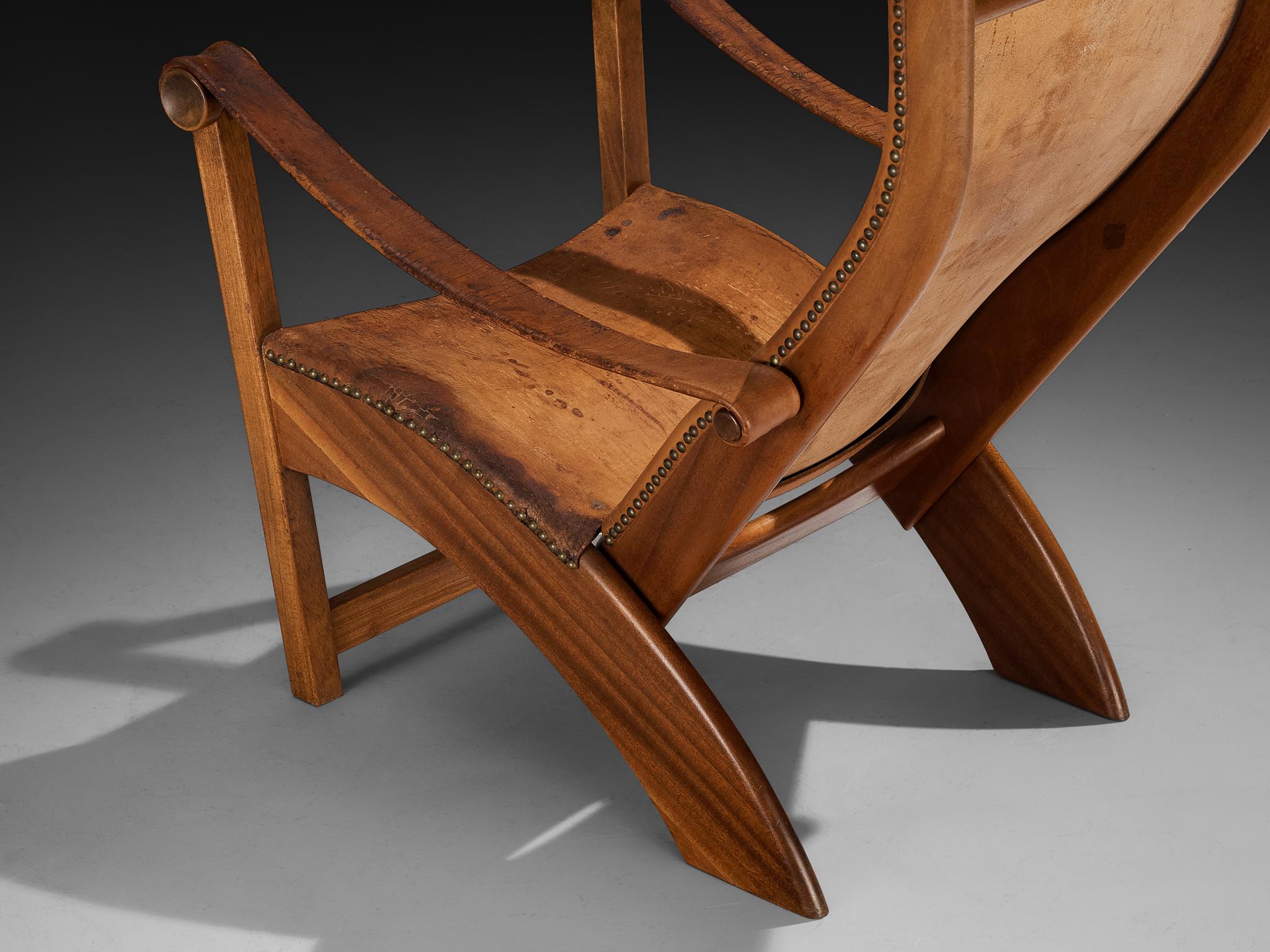 Scandinavo moderno Sedia da salotto Mogens Voltelen 'Copenhagen' in pelle patinata color cognac in vendita