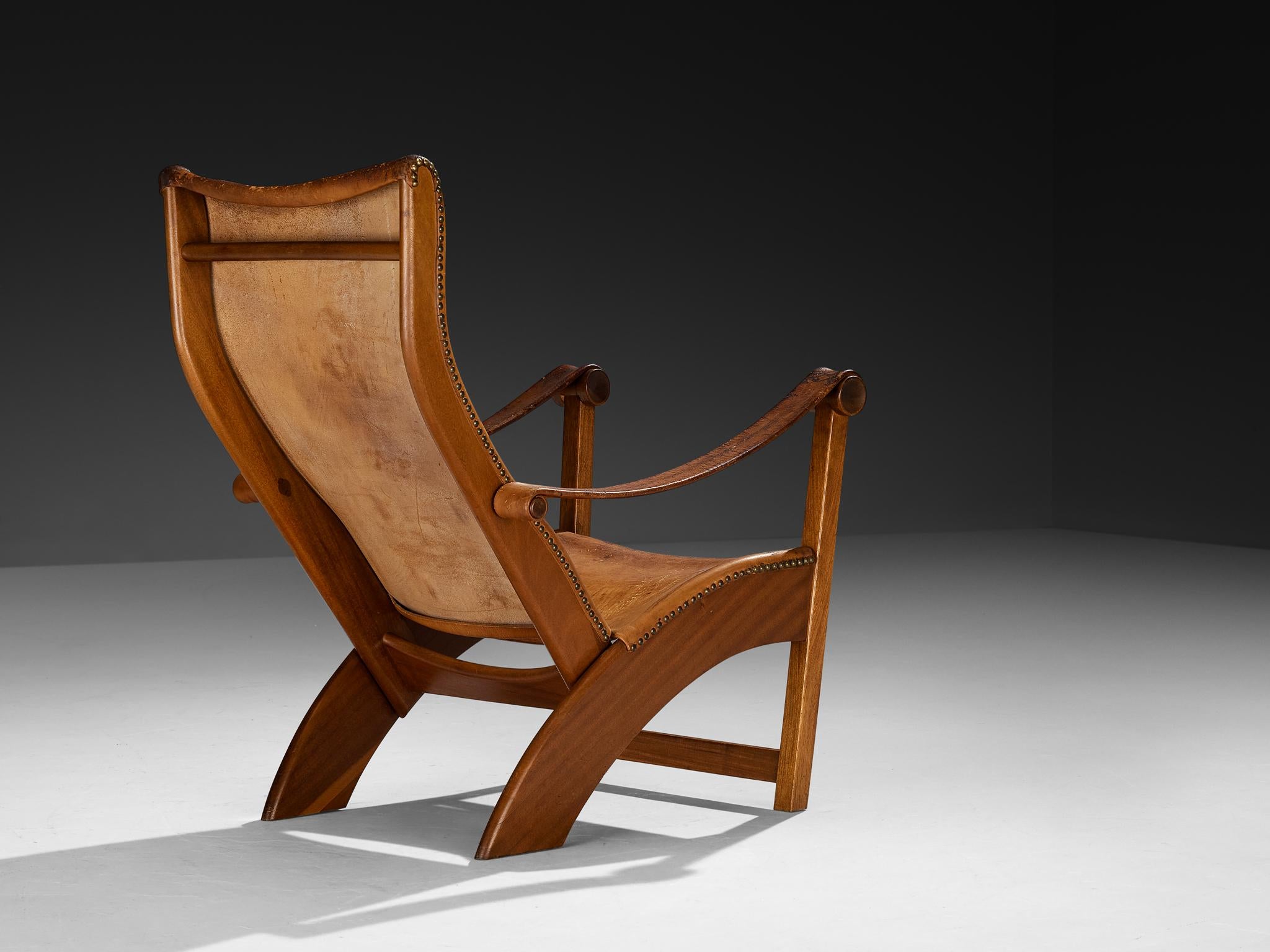 Danese Sedia da salotto Mogens Voltelen 'Copenhagen' in pelle patinata color cognac in vendita