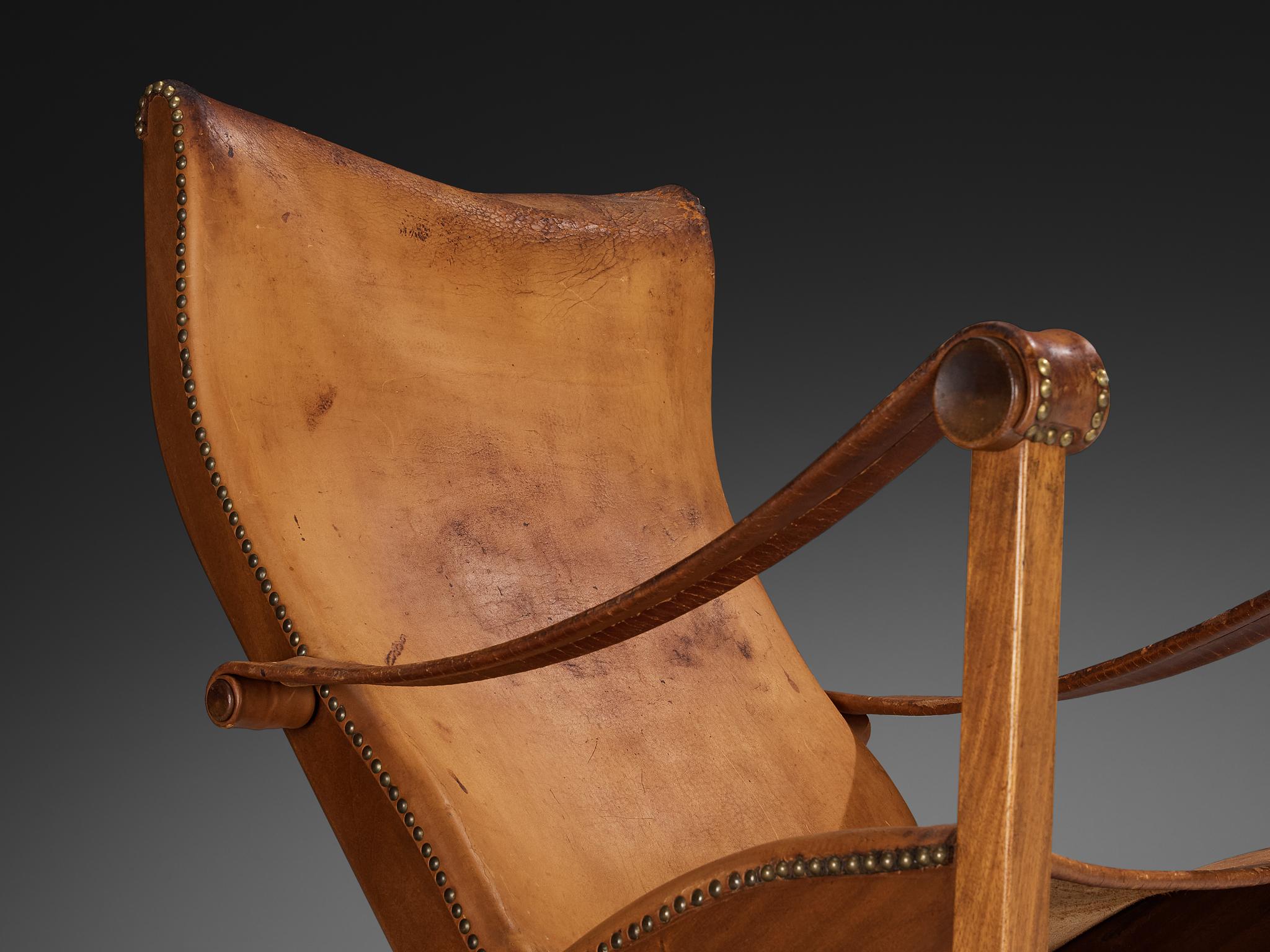 Sedia da salotto Mogens Voltelen 'Copenhagen' in pelle patinata color cognac In condizioni buone in vendita a Waalwijk, NL