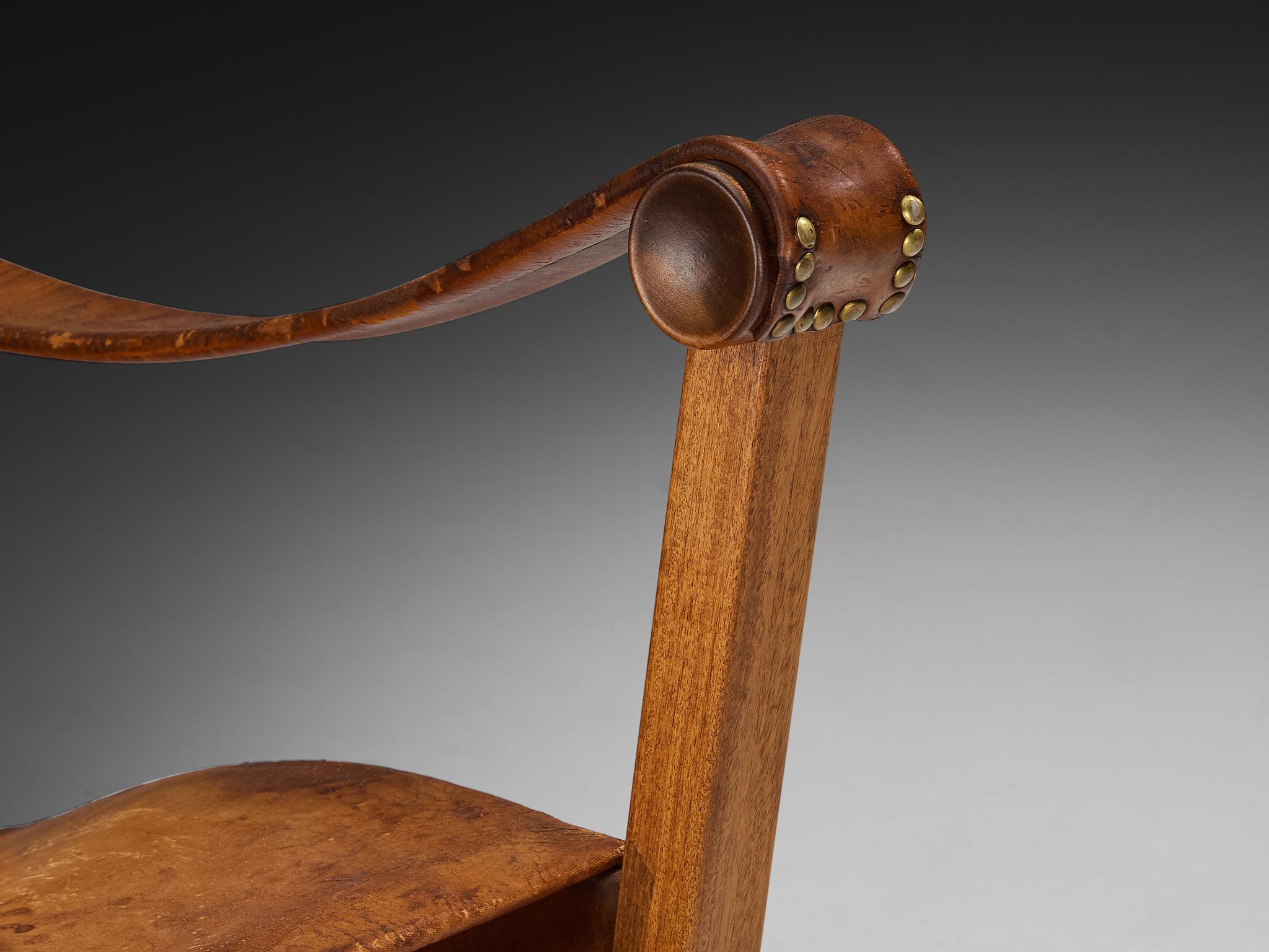 Metà XX secolo Sedia da salotto Mogens Voltelen 'Copenhagen' in pelle patinata color cognac in vendita