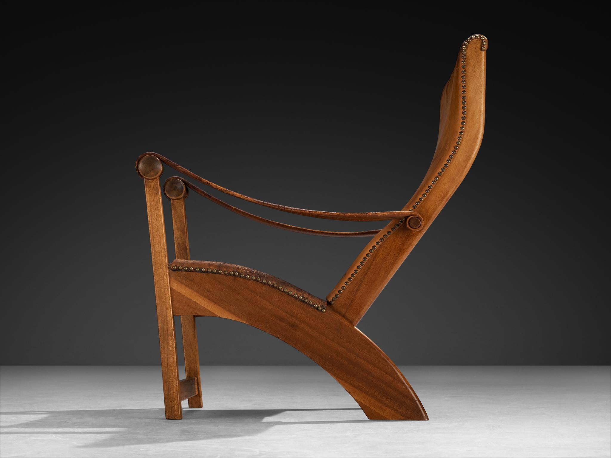 Ottone Sedia da salotto Mogens Voltelen 'Copenhagen' in pelle patinata color cognac in vendita