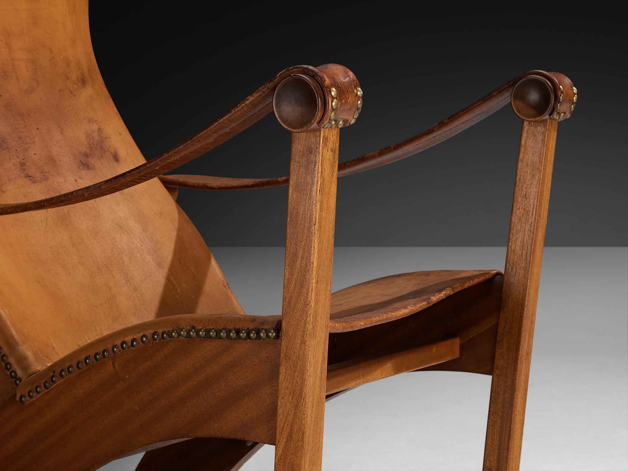 Sedia da salotto Mogens Voltelen 'Copenhagen' in pelle patinata color cognac in vendita 1