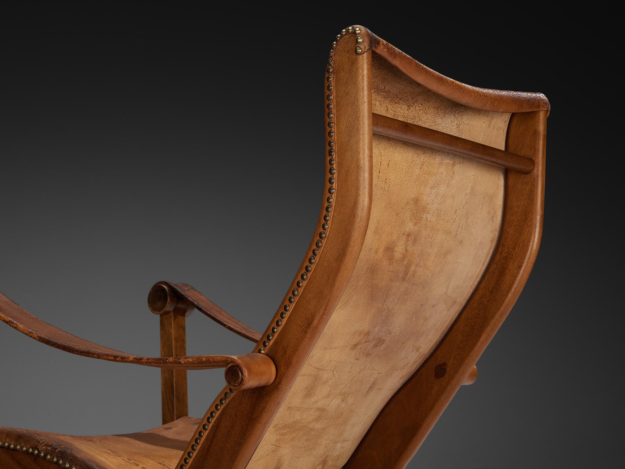 Sedia da salotto Mogens Voltelen 'Copenhagen' in pelle patinata color cognac in vendita 2