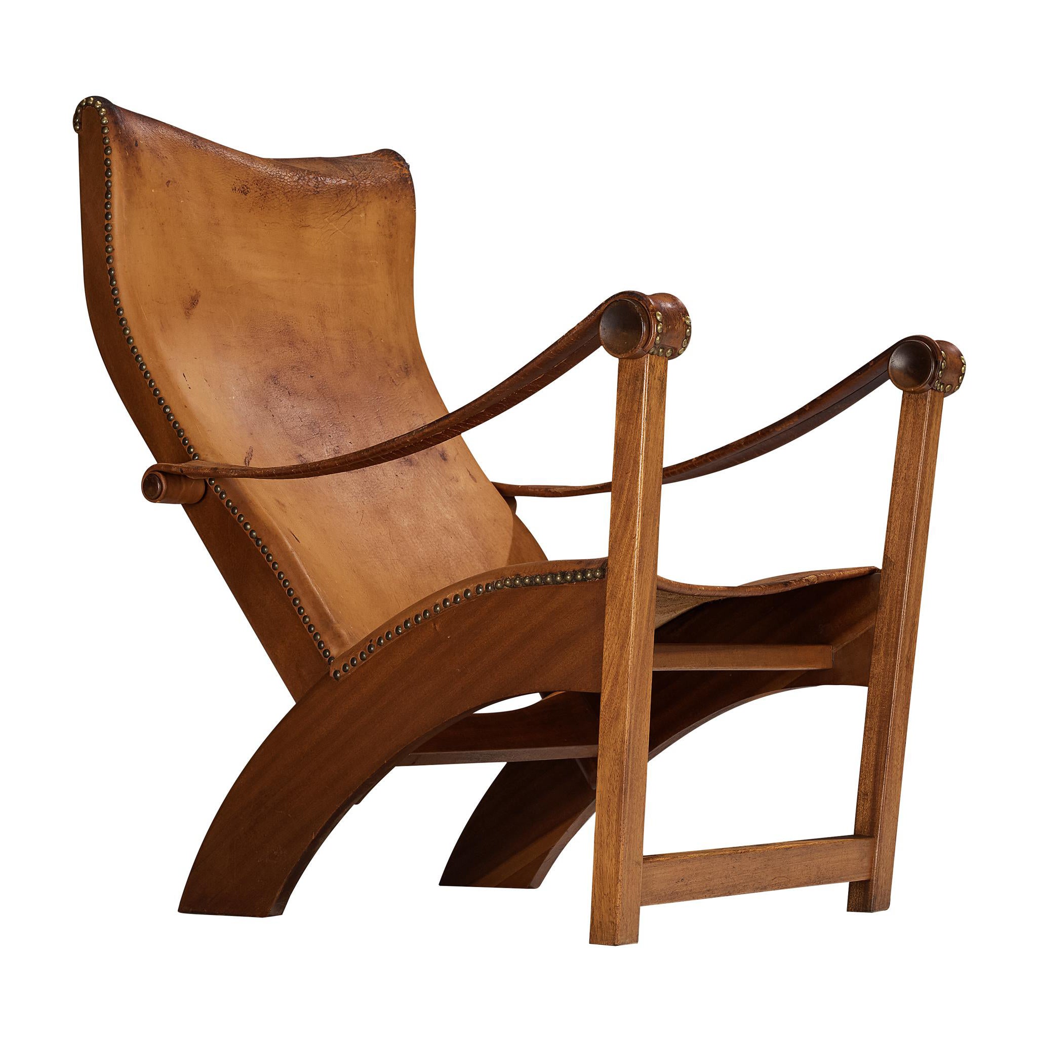 Sedia da salotto Mogens Voltelen 'Copenhagen' in pelle patinata color cognac