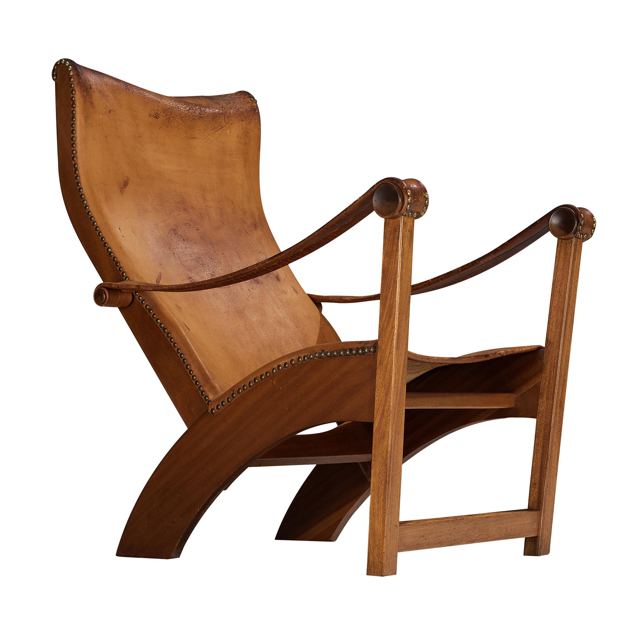 Sillón Mogens Voltelen "Copenhague" de cuero coñac patinado en venta
