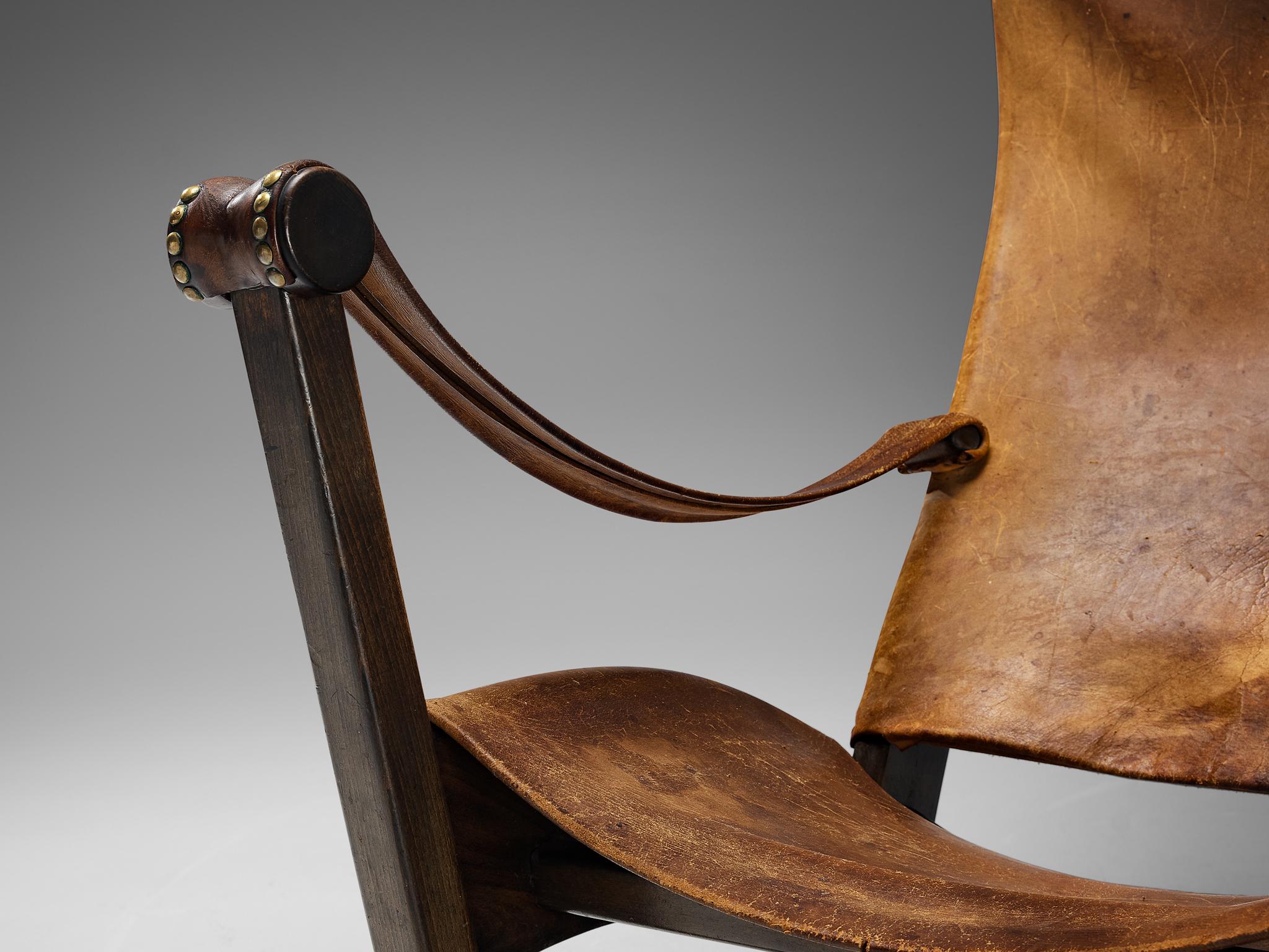 Scandinavian Modern Mogens Voltelen 'Copenhagen' Lounge Chair in Patinated Leather  For Sale