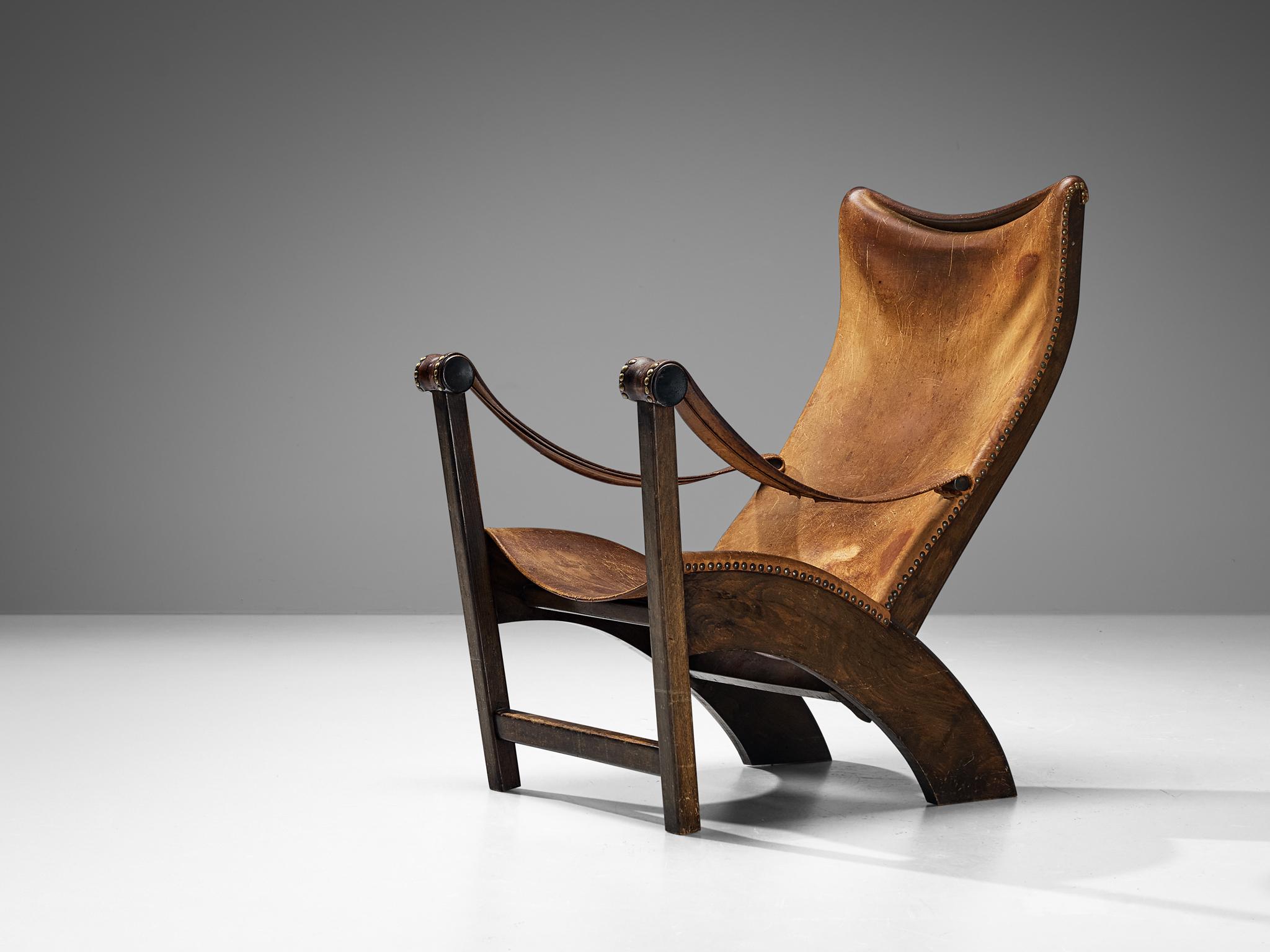 Mid-20th Century Mogens Voltelen 'Copenhagen' Lounge Chair in Patinated Leather  For Sale