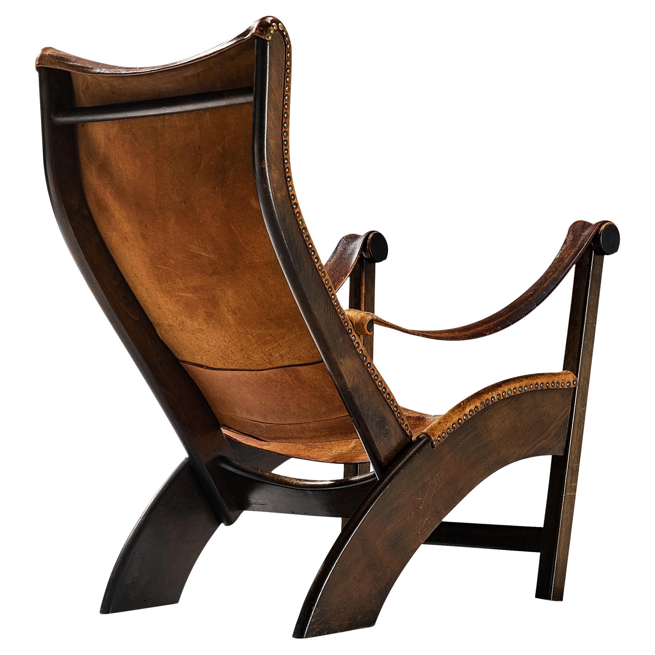 Fauteuil de salon 'Copenhagen' de Mogens Voltelen en cuir patiné  en vente