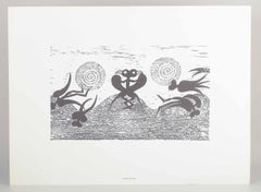 Mogens Zieler. Serigraphy on paper. Fantastic landscape with surreal figures.