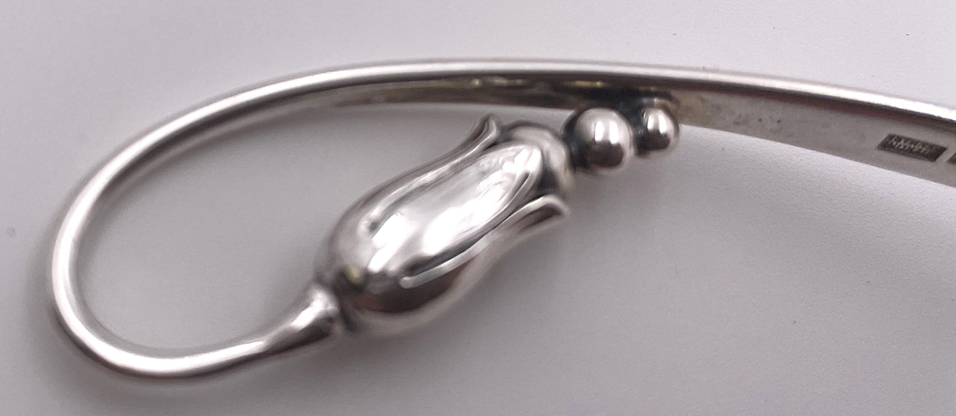 Hammered Mogensen Jensen Blossom Style Sterling Silver Jam Serving Spoon #35 For Sale