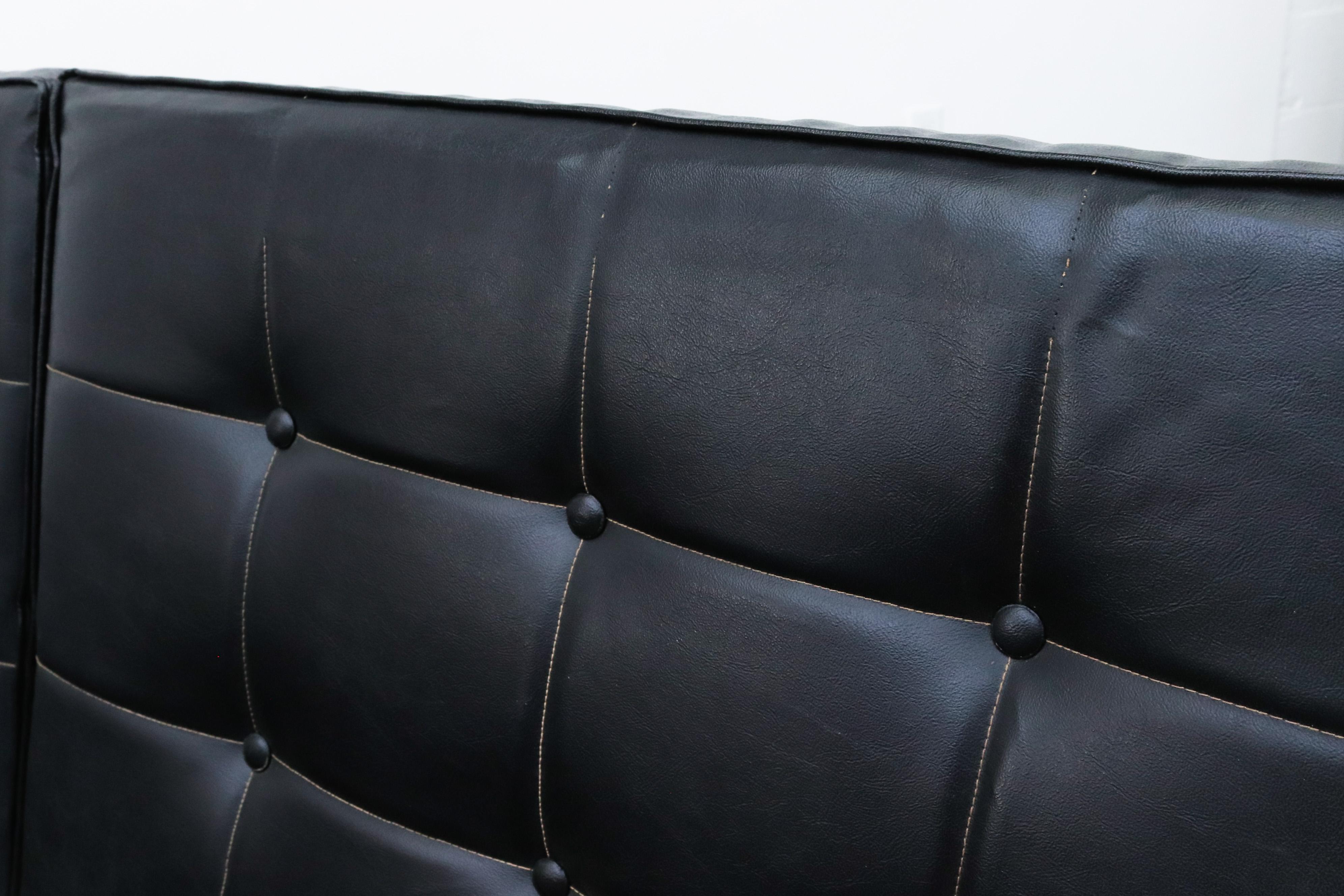 Mogensen Style Large Dutch Armless Oak Slat Back Bench with Black Skai Cushions For Sale 7