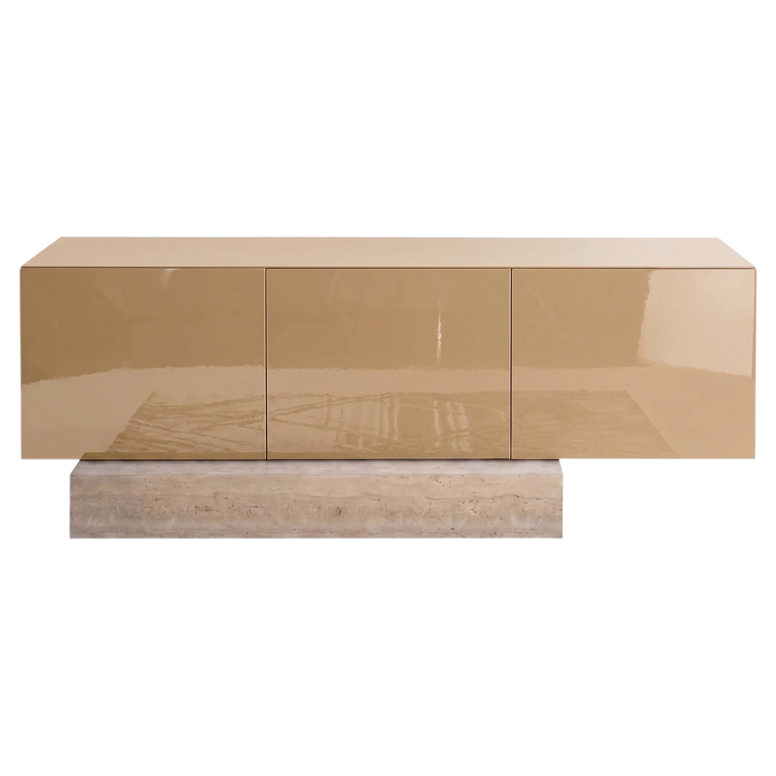 Modern Travertine Marble and Gloss Lacquered Sideboard Buffet Mogg Block RAL1001
