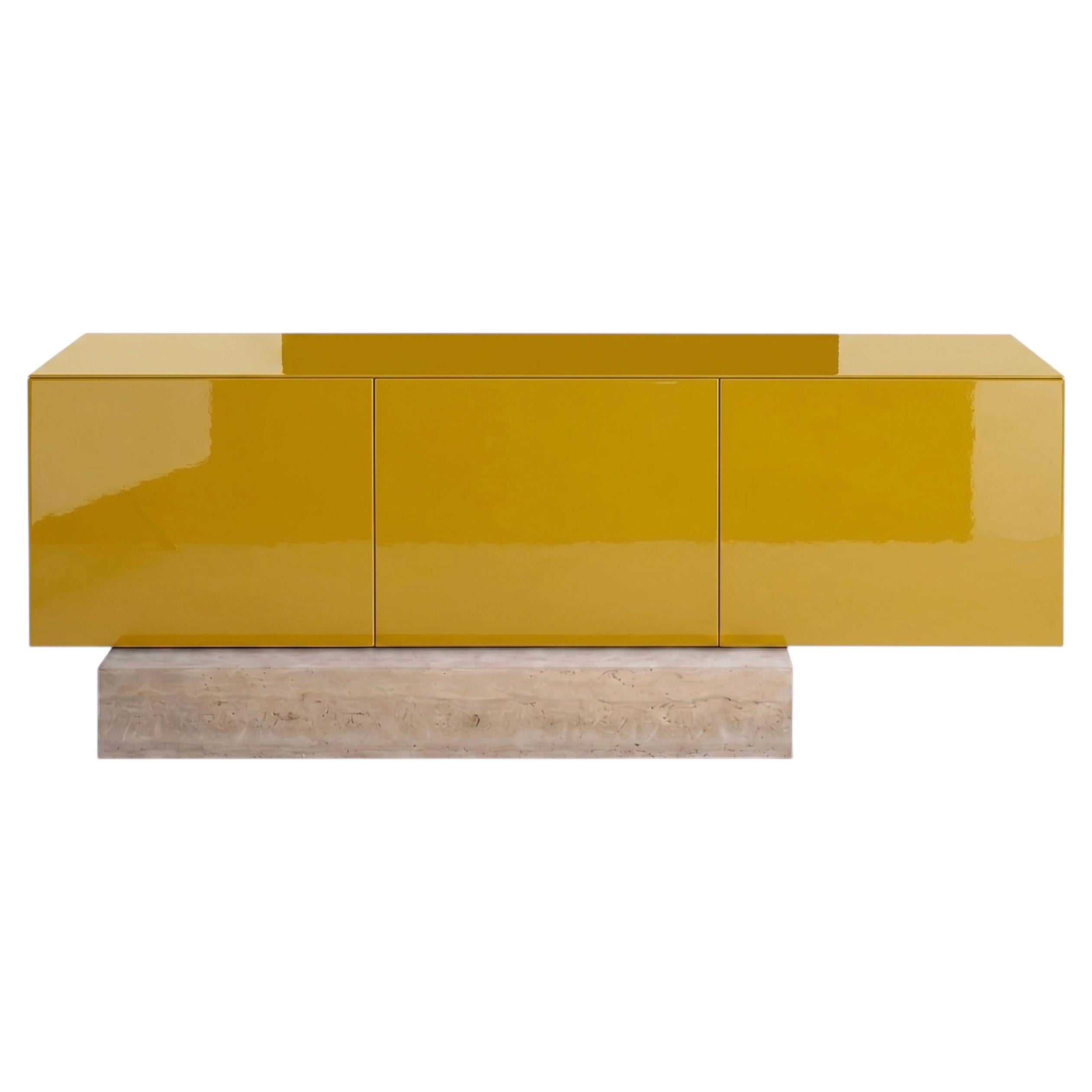 Modern Travertine Marble and Gloss Lacquered Sideboard Buffet Mogg Block RAL1005