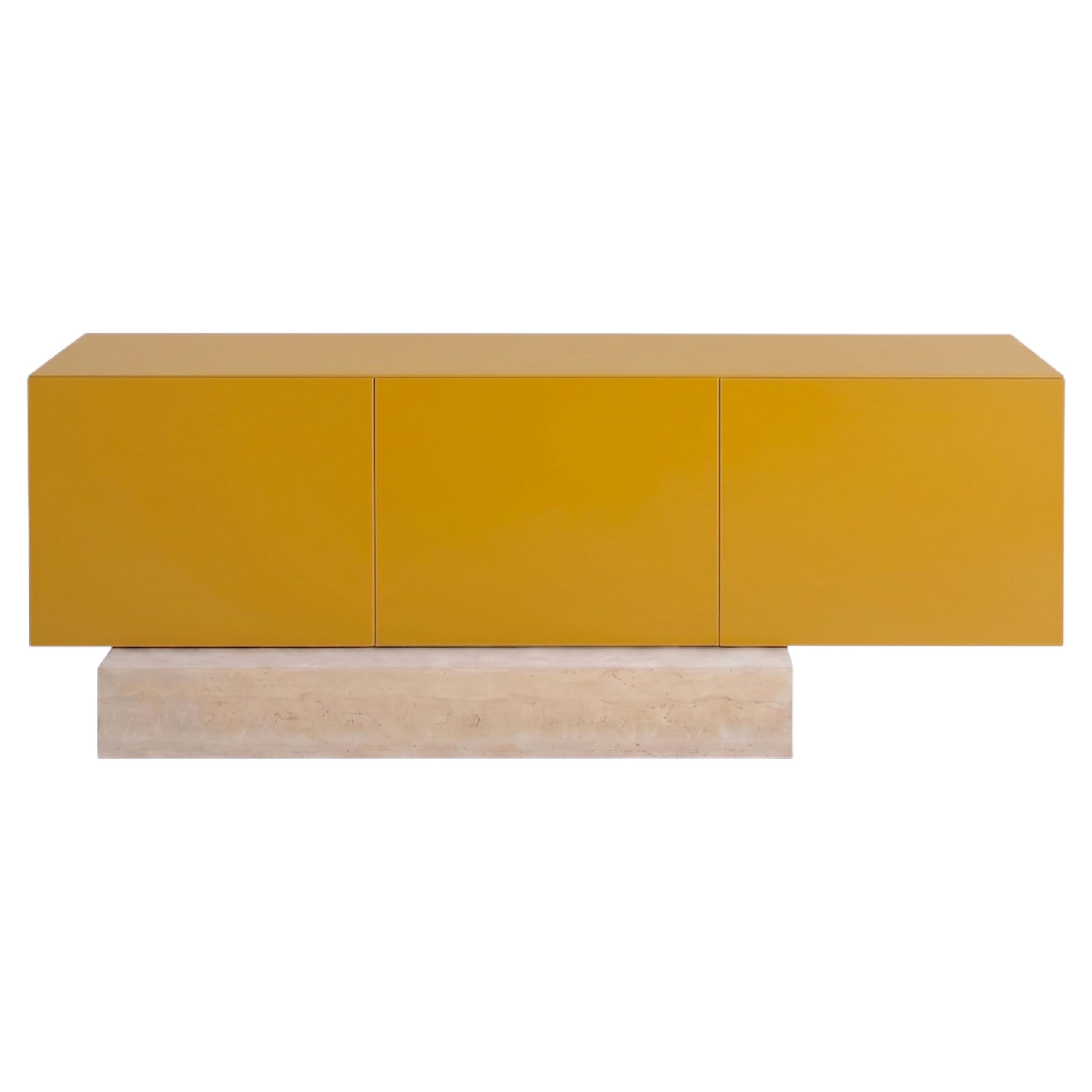 Modern Travertine Marble and Matt Lacquered Sideboard Buffet Mogg Block RAL 1005 For Sale