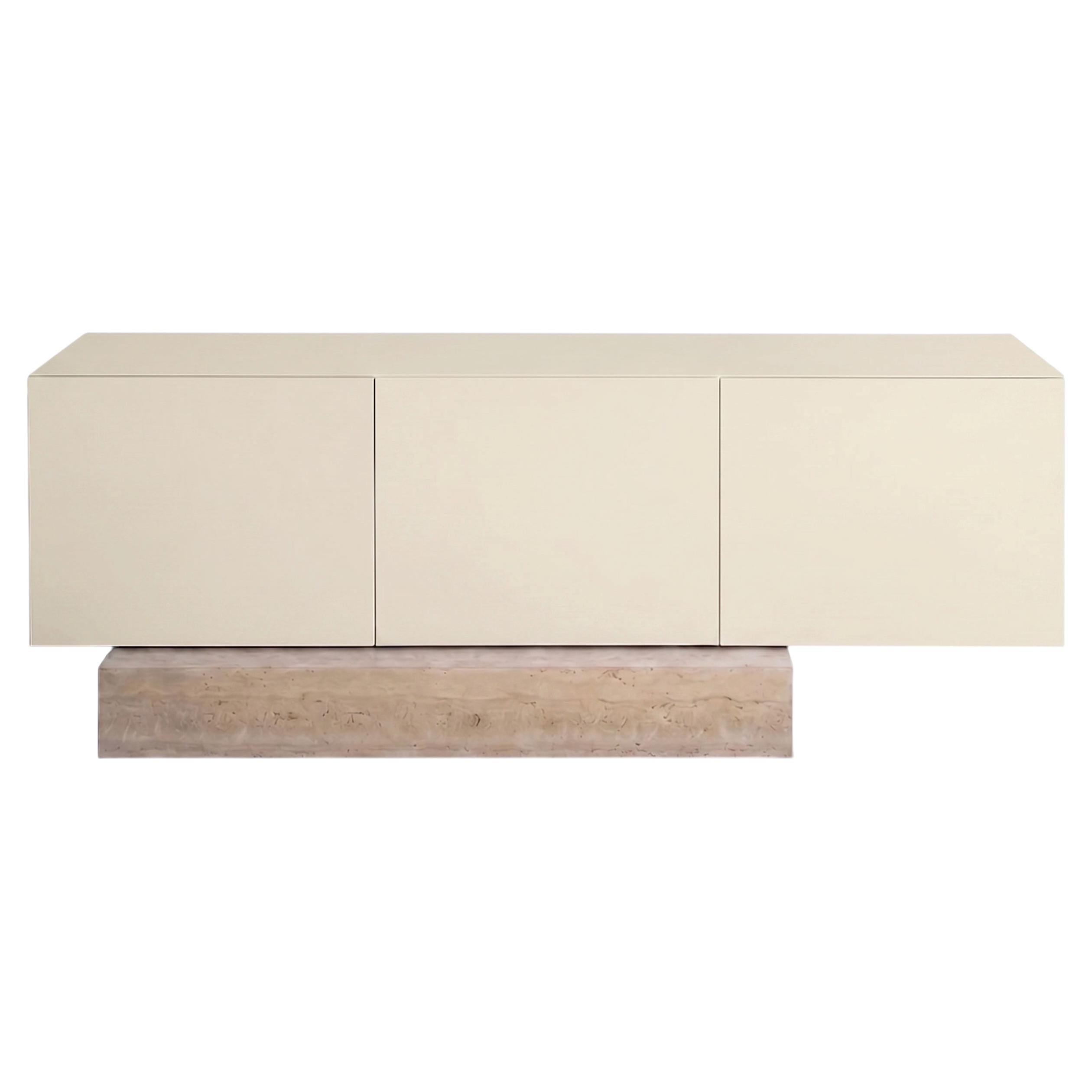 Credenza in marmo travertino moderno e laccata opaca Mogg Block RAL 1013
