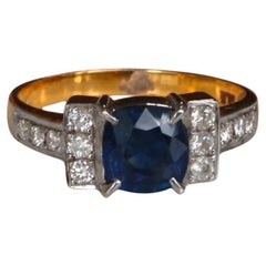 Mogok 1.2Ct Unheated Blue Sapphire Engagement Ring, 18k White Gold