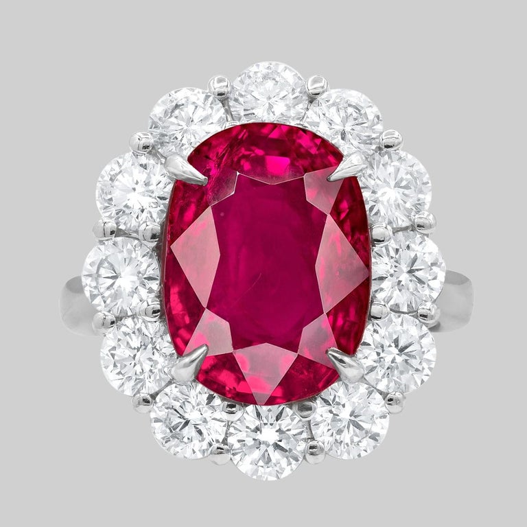 MOGOK Burma GRS Switzerland 4.57 Carat Oval Ruby Diamond Cocktail 