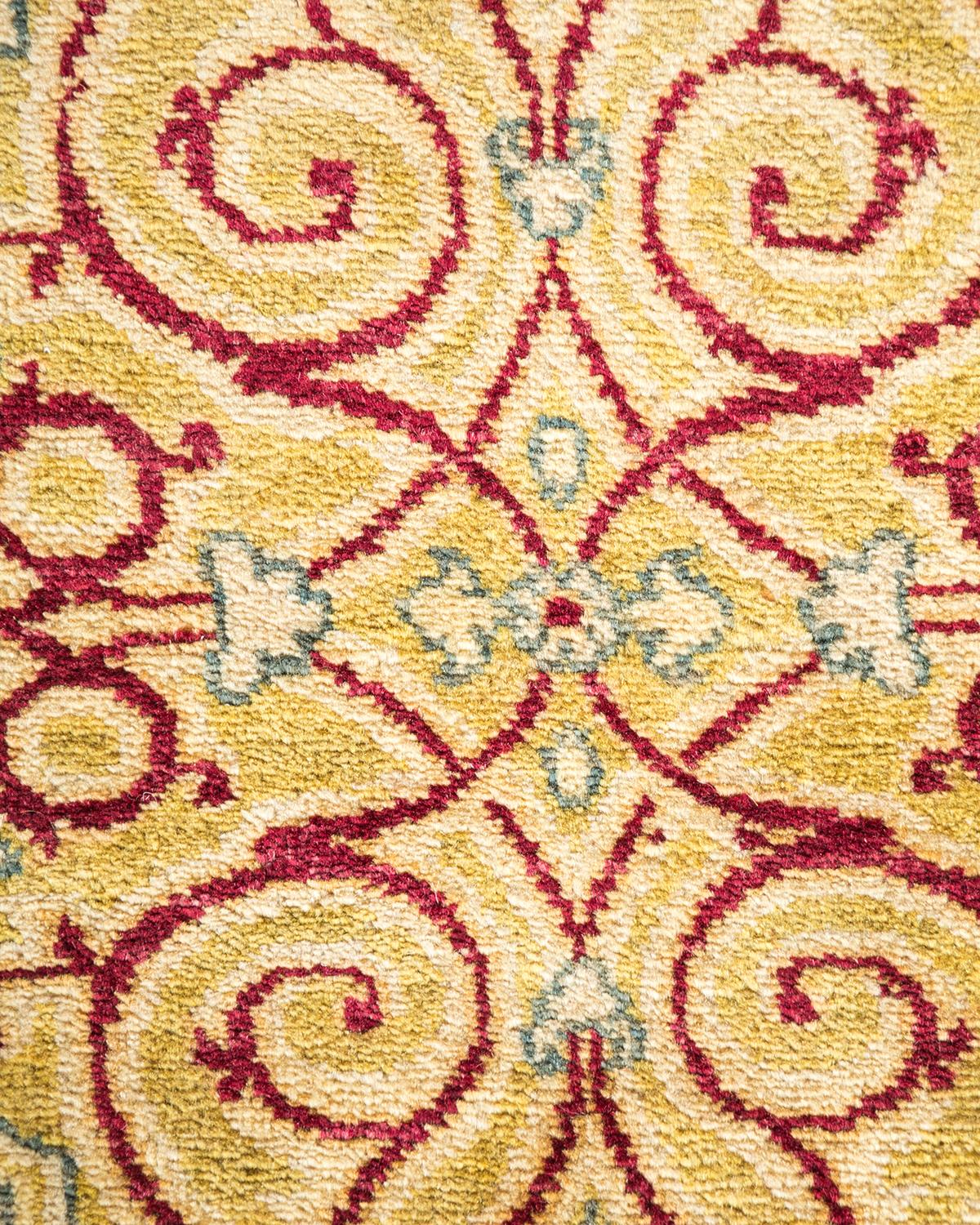 Pakistani Mogul, One-of-a-Kind Hand-Knotted Area Rug, Yellow For Sale