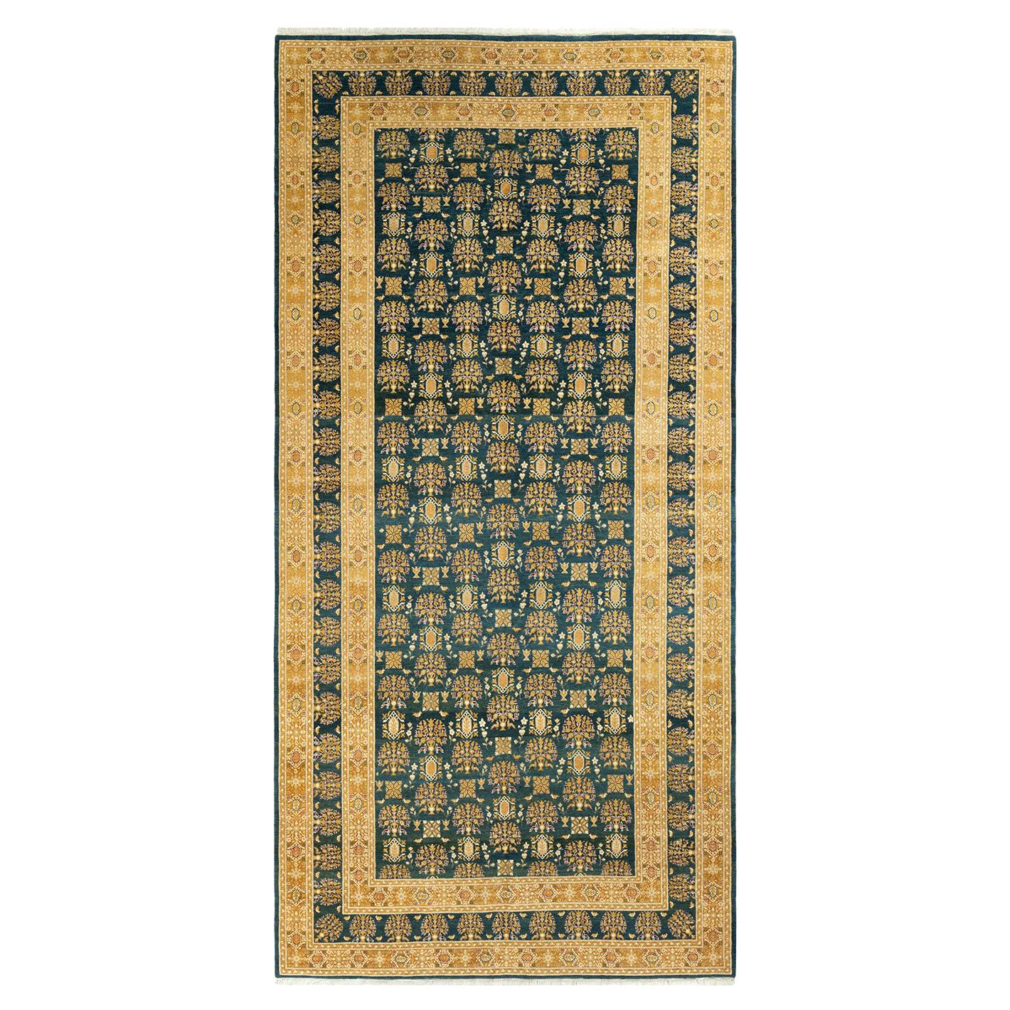 Mogul, One-of-a-Kind Hand-Knotted Runner  - Green, 6' 2" x 12' 9" For Sale