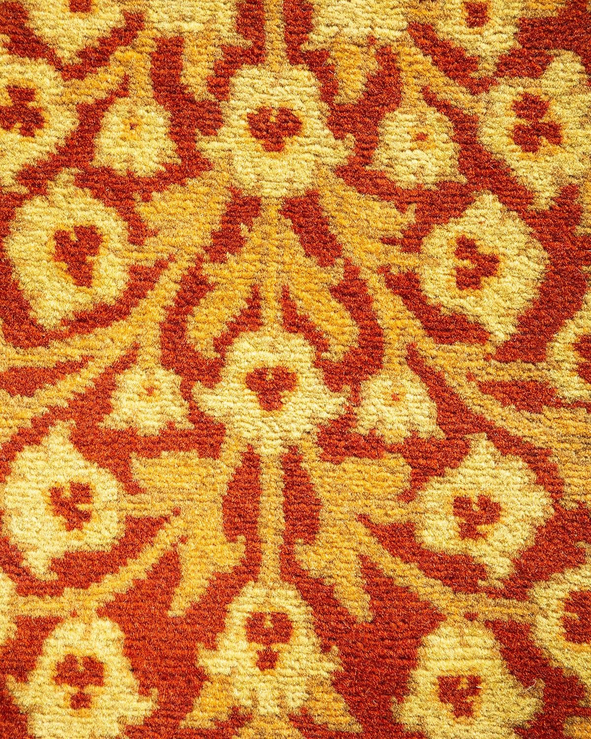 Pakistani One-of-a-Kind Mogul Traditional Hand-Knotted Runner, Orange 6' 1